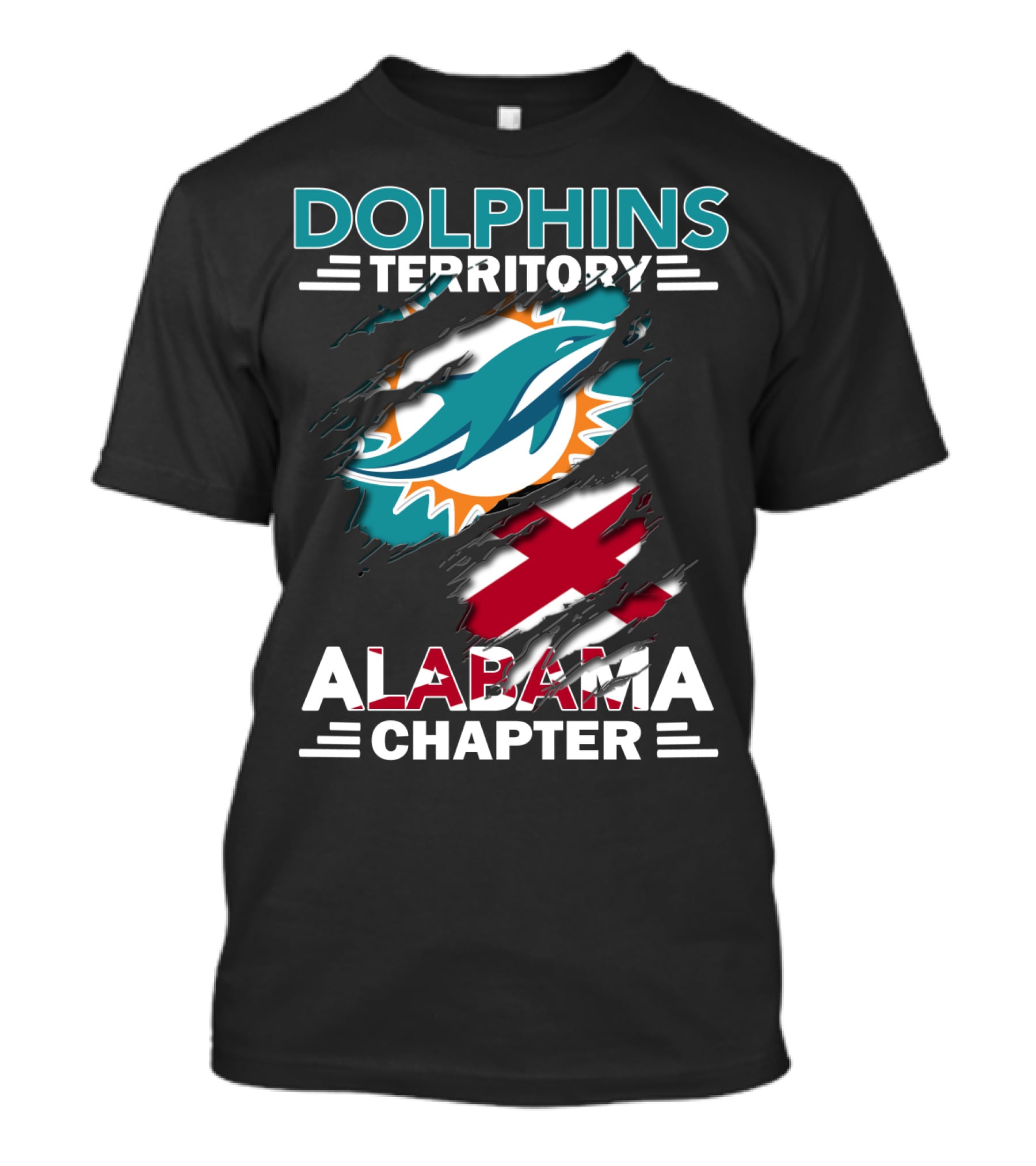 Dolphins Territory Alabama Chapter Miami Dolphins Fan Logo And Alabama State Flag T-Shirt
