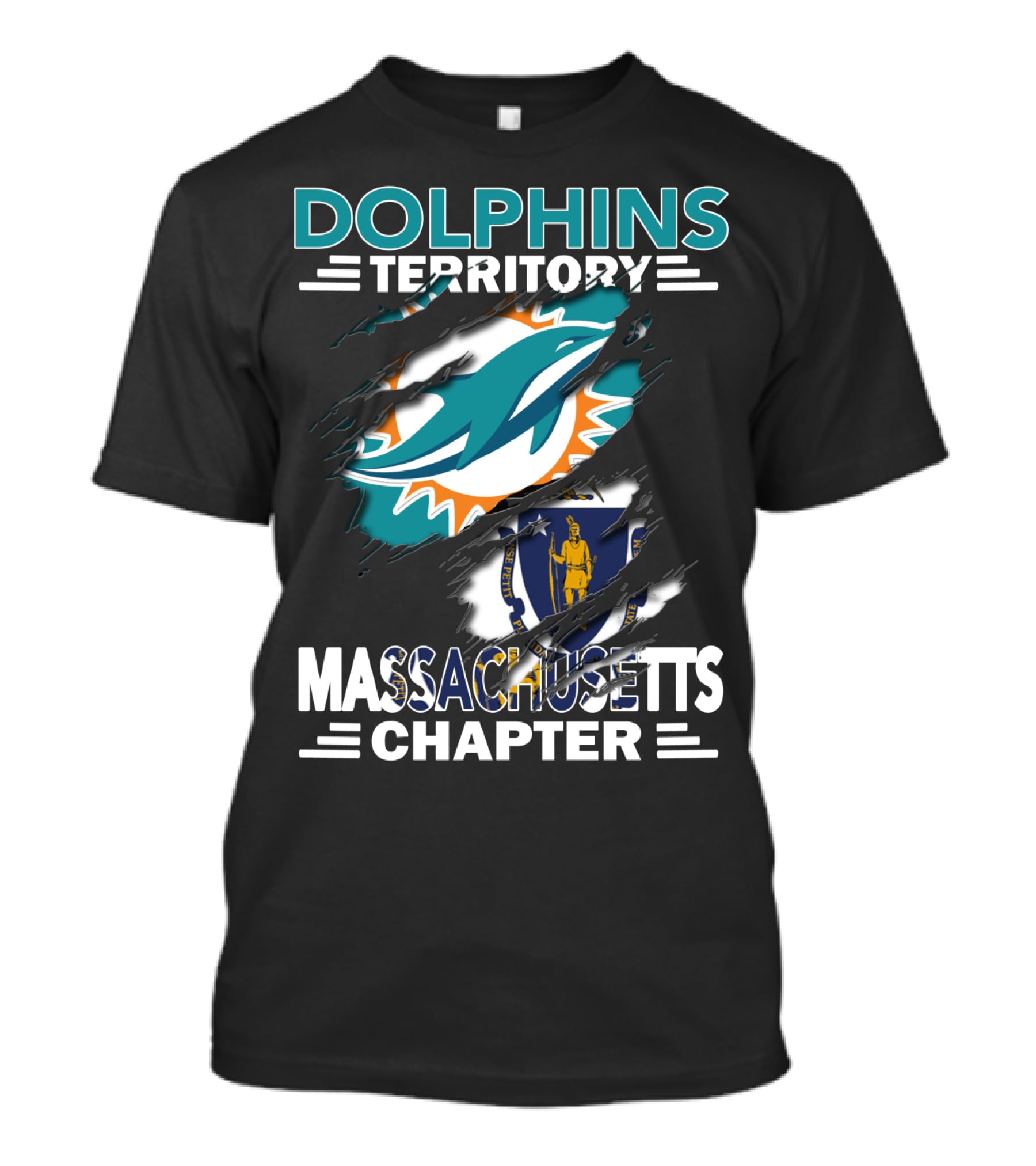 Dolphins Territory Massachusetts Chapter Miami Logo And State T-Shirt