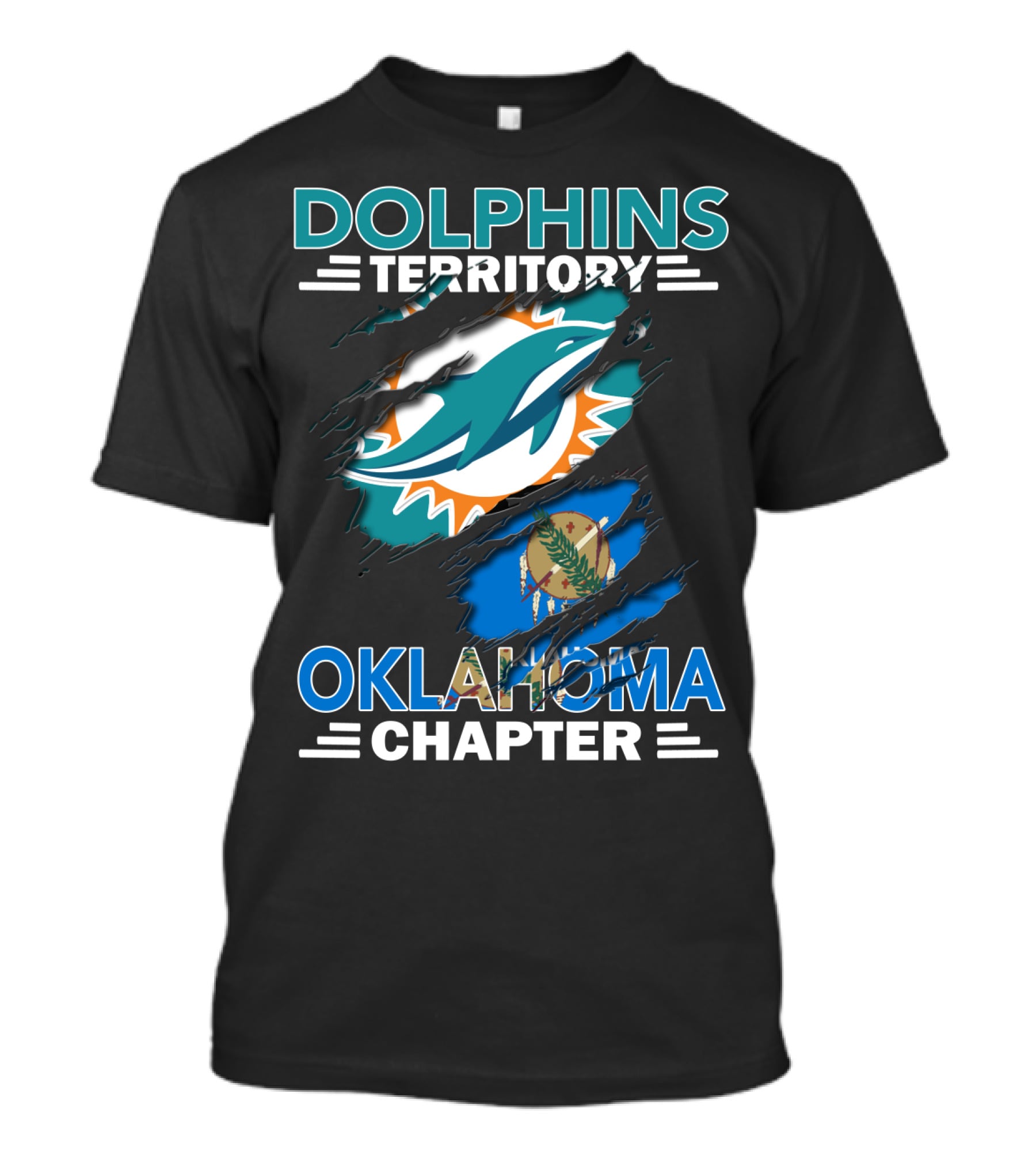Dolphins Territory Oklahoma Chapter Miami Dolphins Logo And Oklahoma Flag T-Shirt