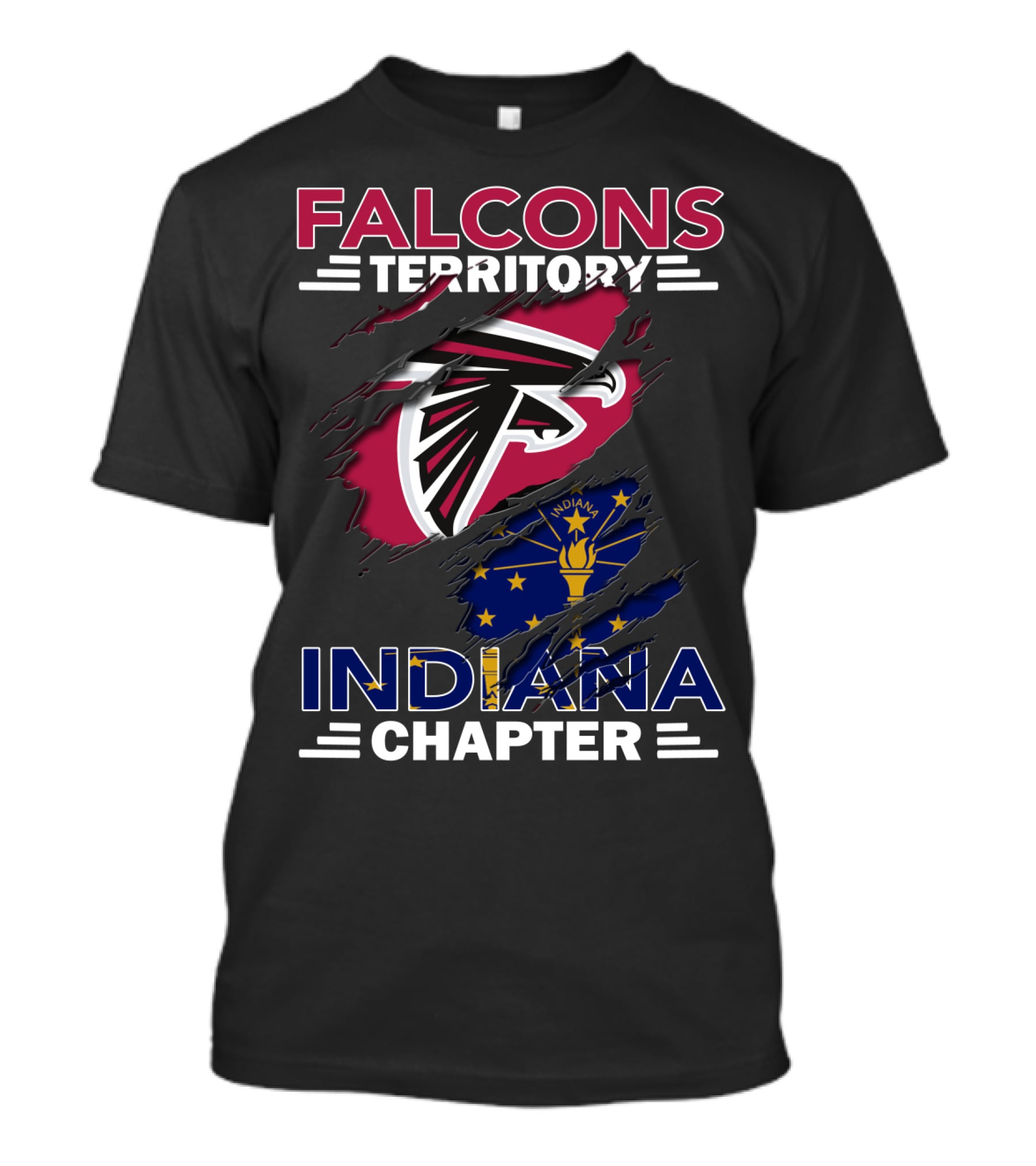 Falcons Territory Indiana Chapter With Atlanta Falcons Logo And Indiana State Flag T-Shirt