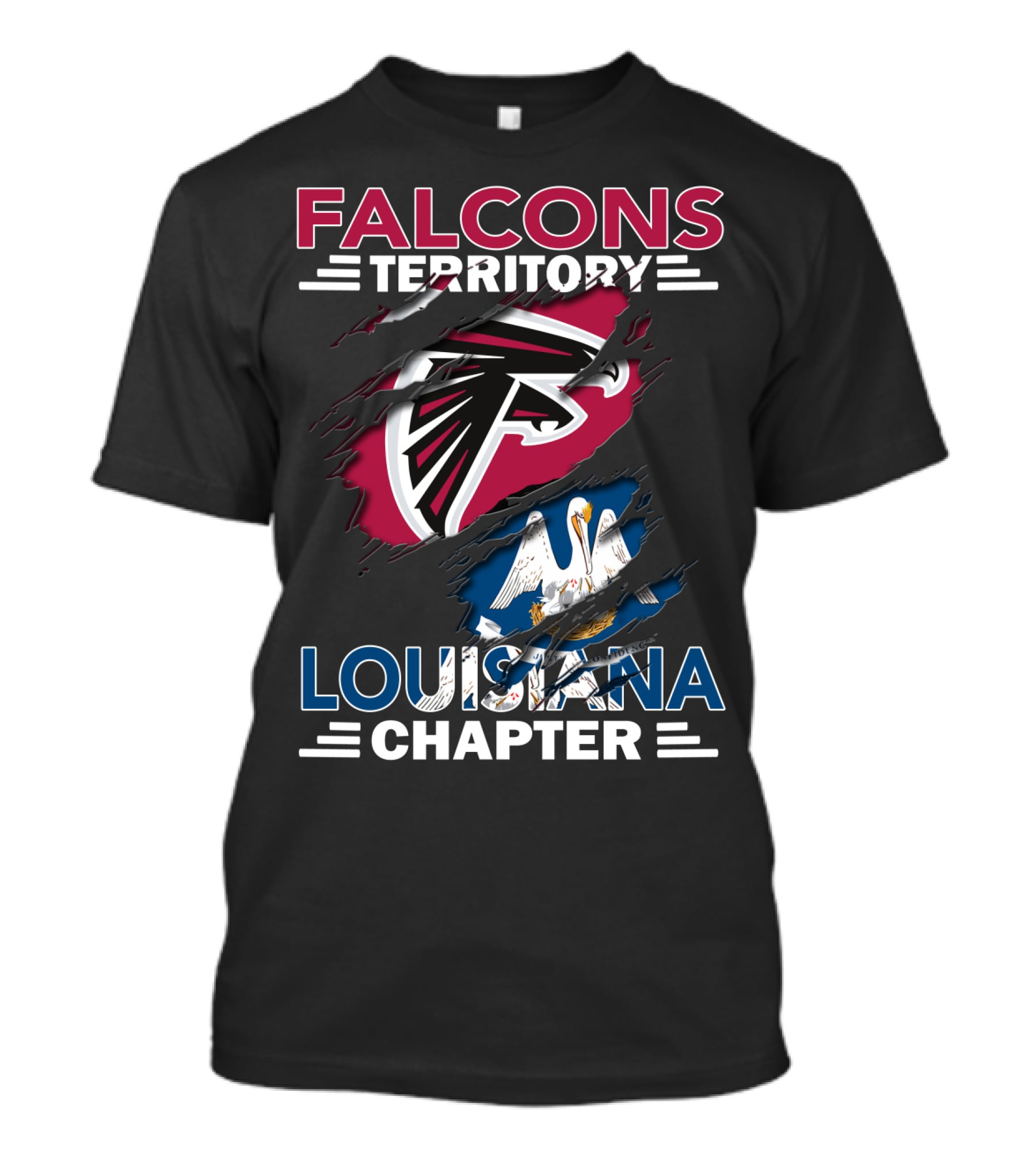 Falcons Territory Louisiana Chapter Atlanta Falcons Logo And Louisiana State Flag T-Shirt