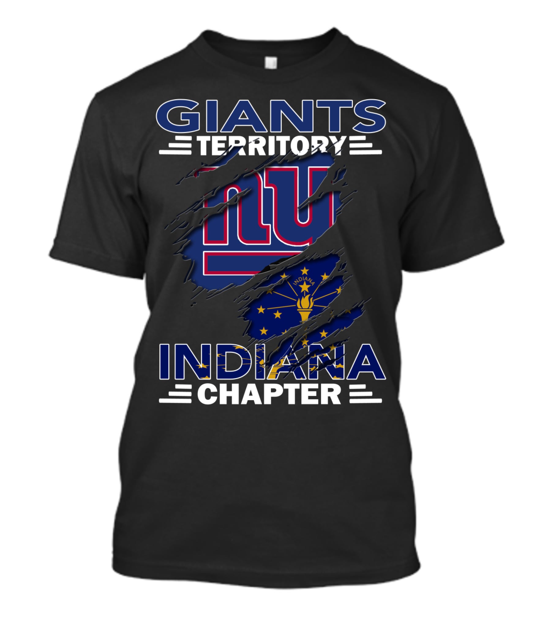 Giants Territory Indiana Chapter New York Giants Indiana Flag Tear T-Shirt