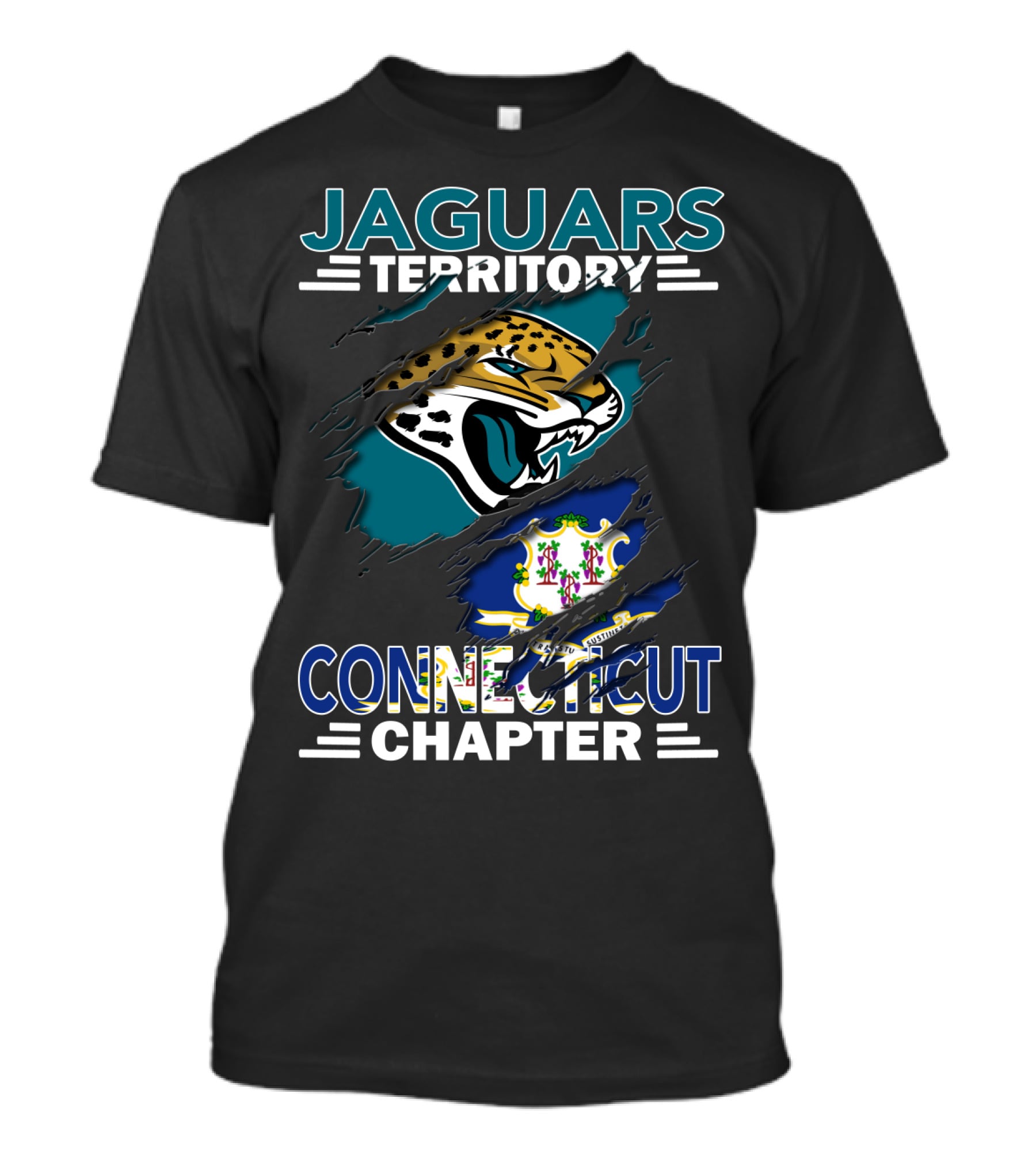 Jaguars Territory Connecticut Chapter Logo With Jaguars Emblem And Connecticut State Seal T-Shirt