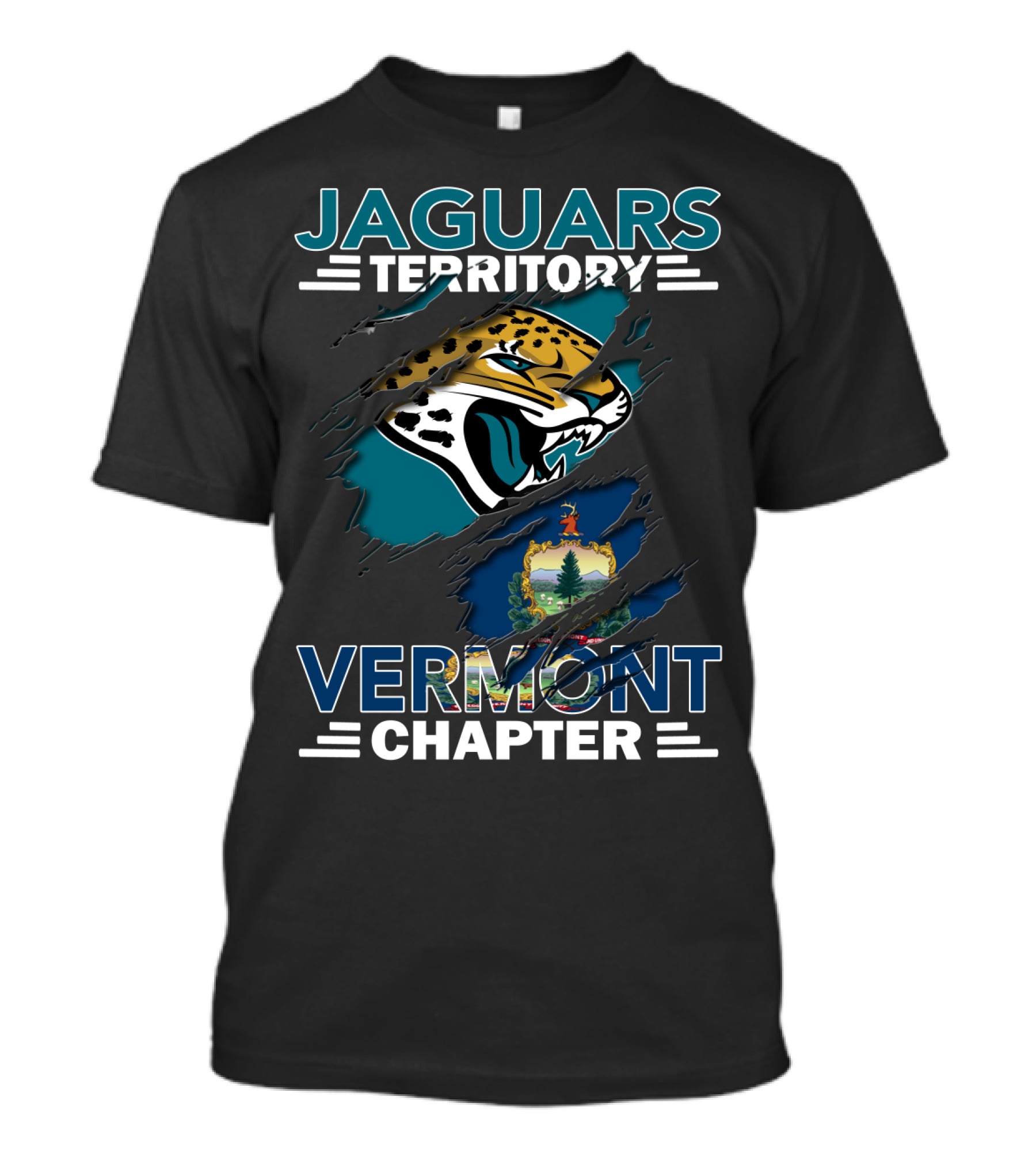 Jaguars Territory Vermont Chapter Emblem With Fierce Jaguar And Vermont Crest T-Shirt