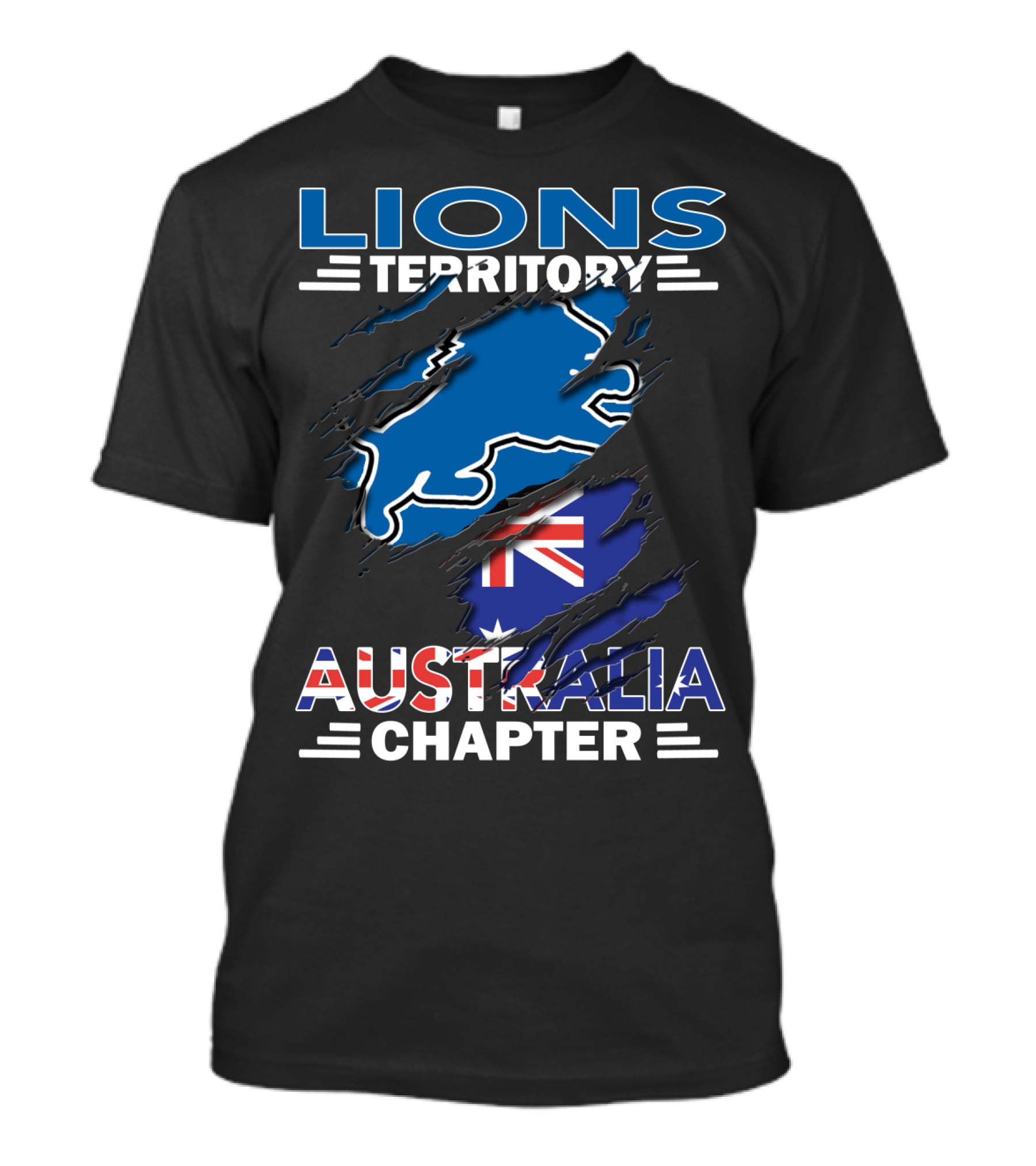 Lions Territory Australia Chapter Blue Lion And Flag T-Shirt