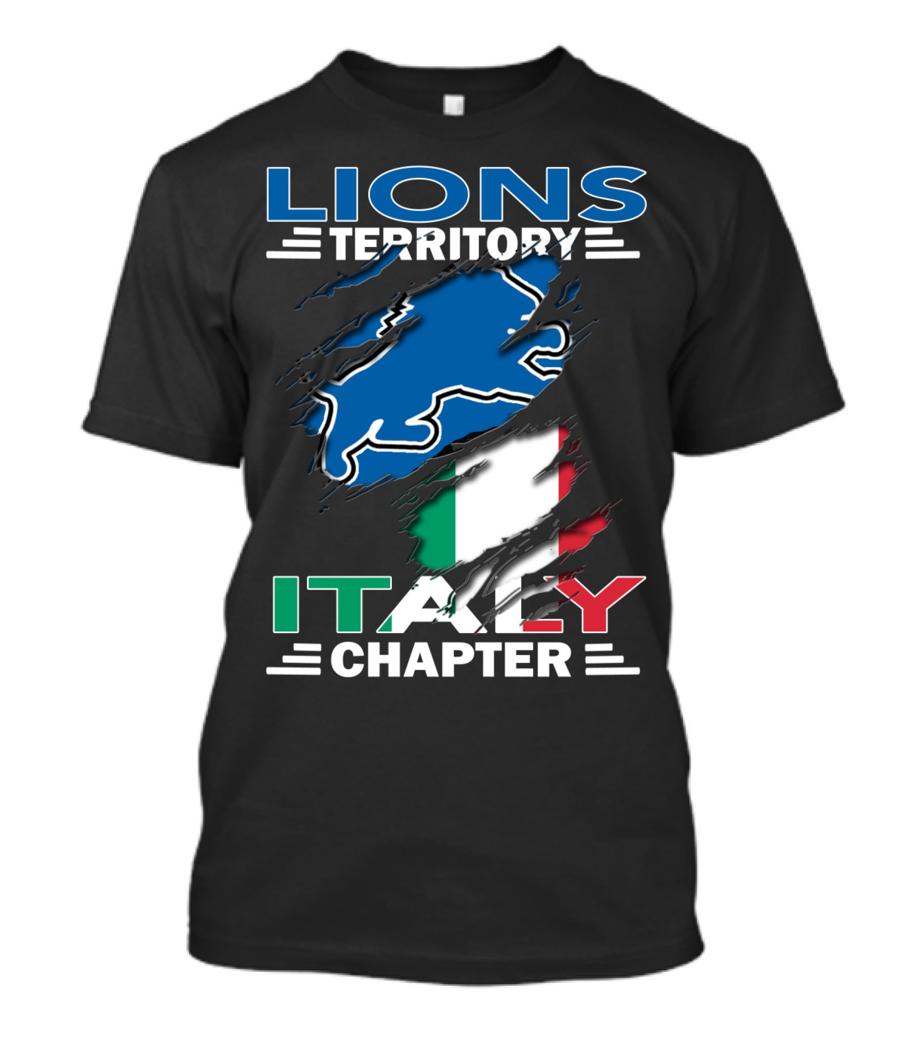 Lions Territory Italy Chapter Blue Lion And Italian Flag T-Shirt