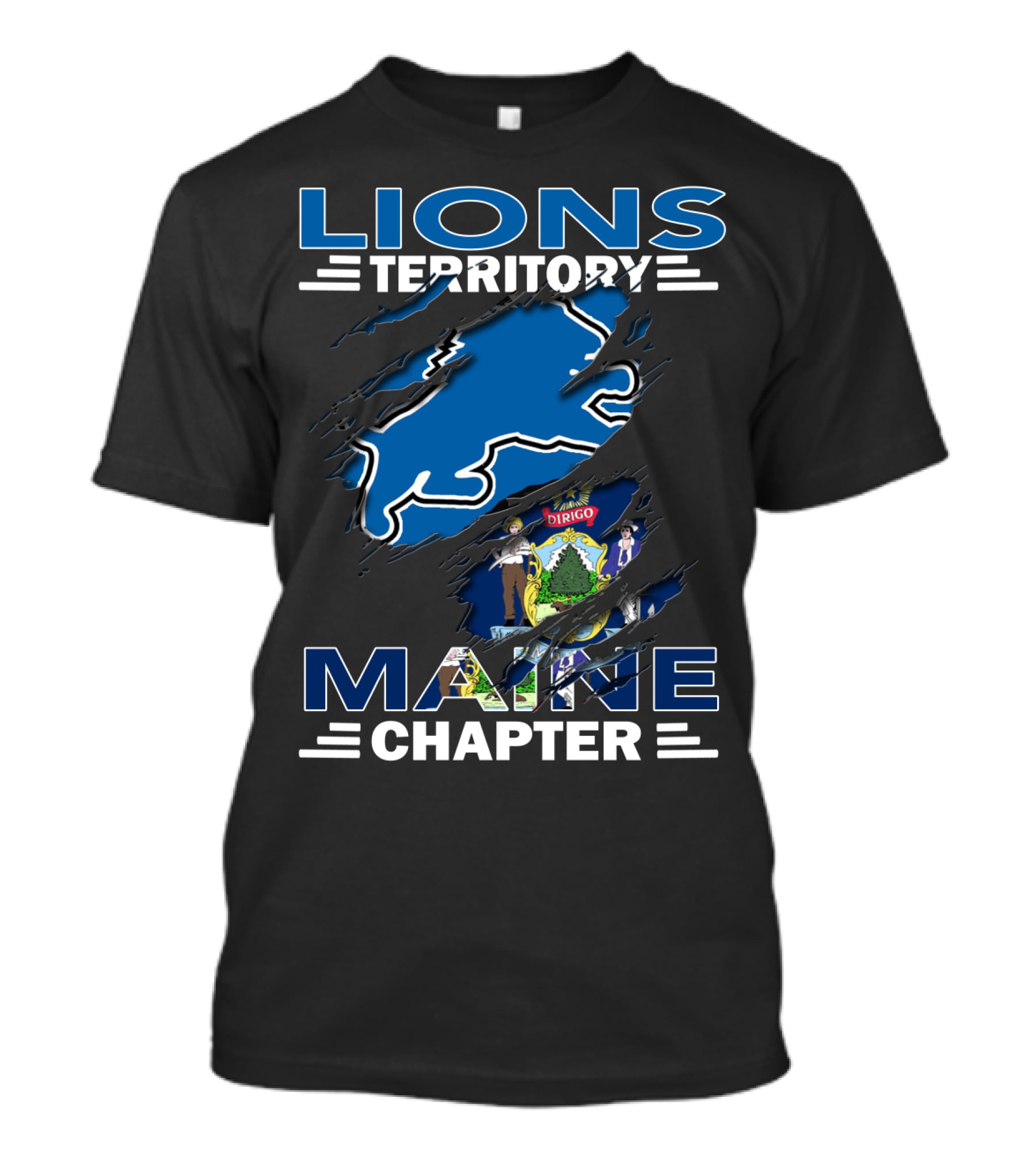 Lions Territory Maine Chapter Dirigo Flag Ripped T-Shirt