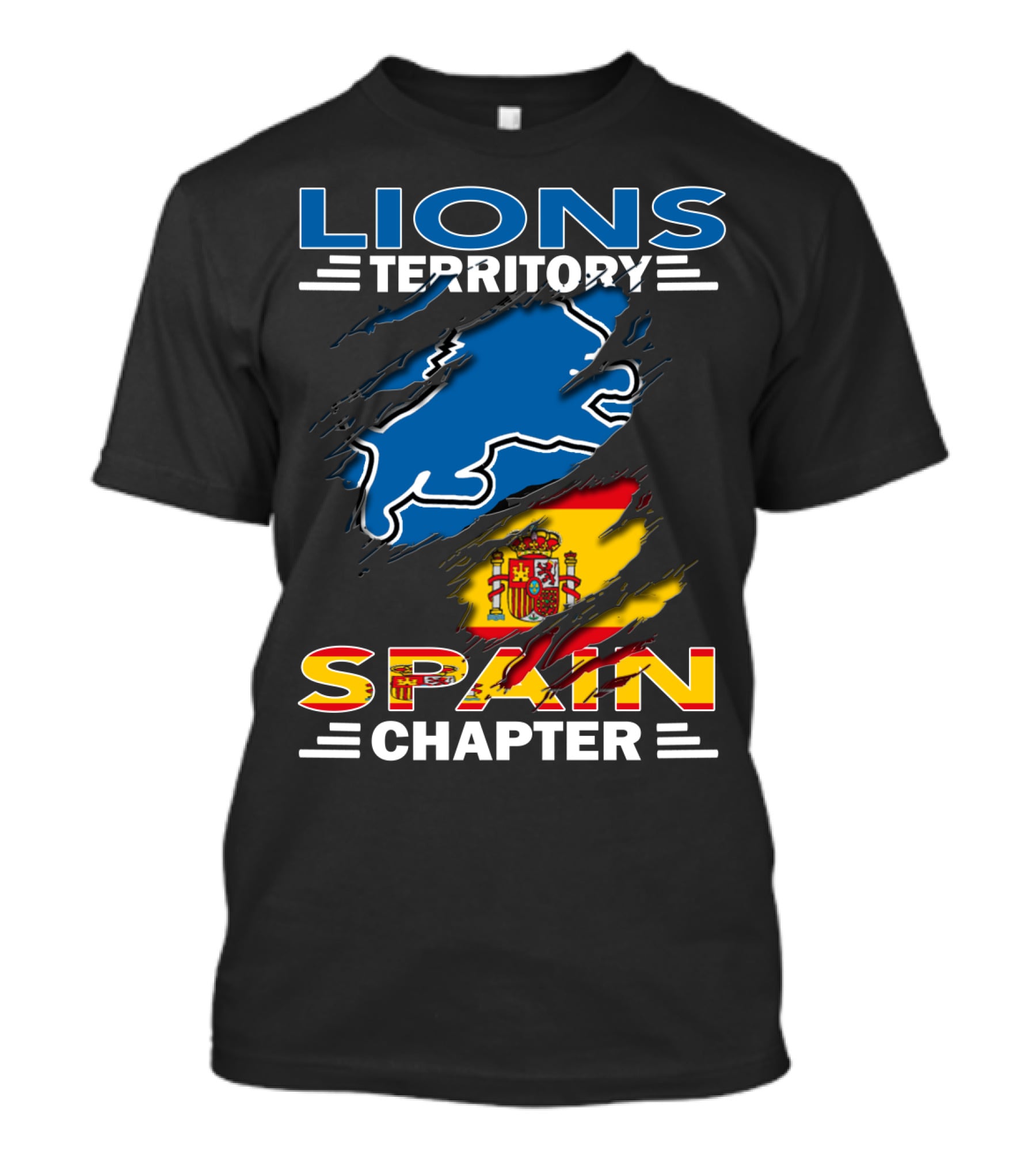 Lions Territory Spain Chapter Blue Lion Spanish Flag T-Shirt