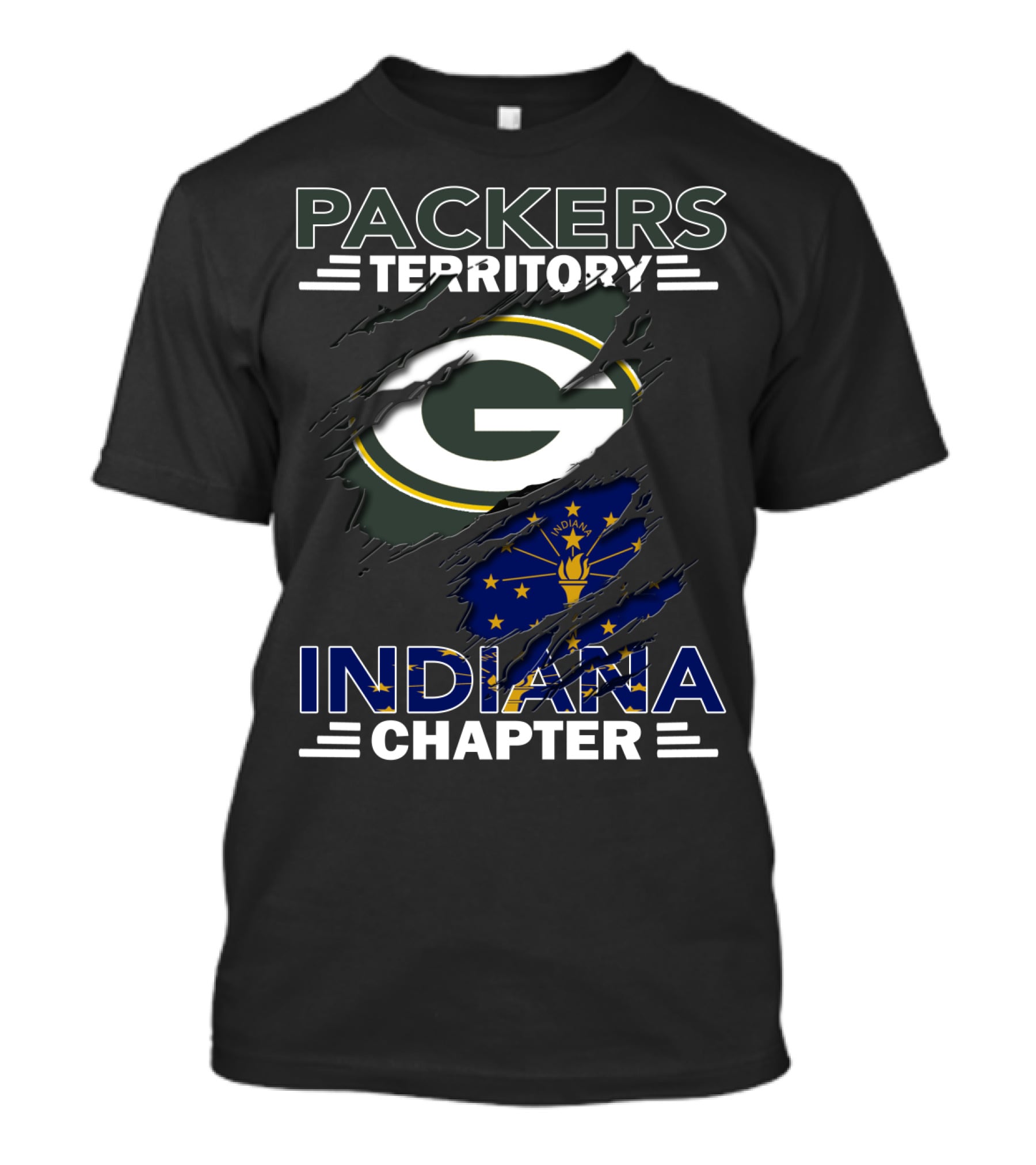 Packers Territory Indiana Chapter Green Bay Packers Logo With Indiana State Flag T-Shirt