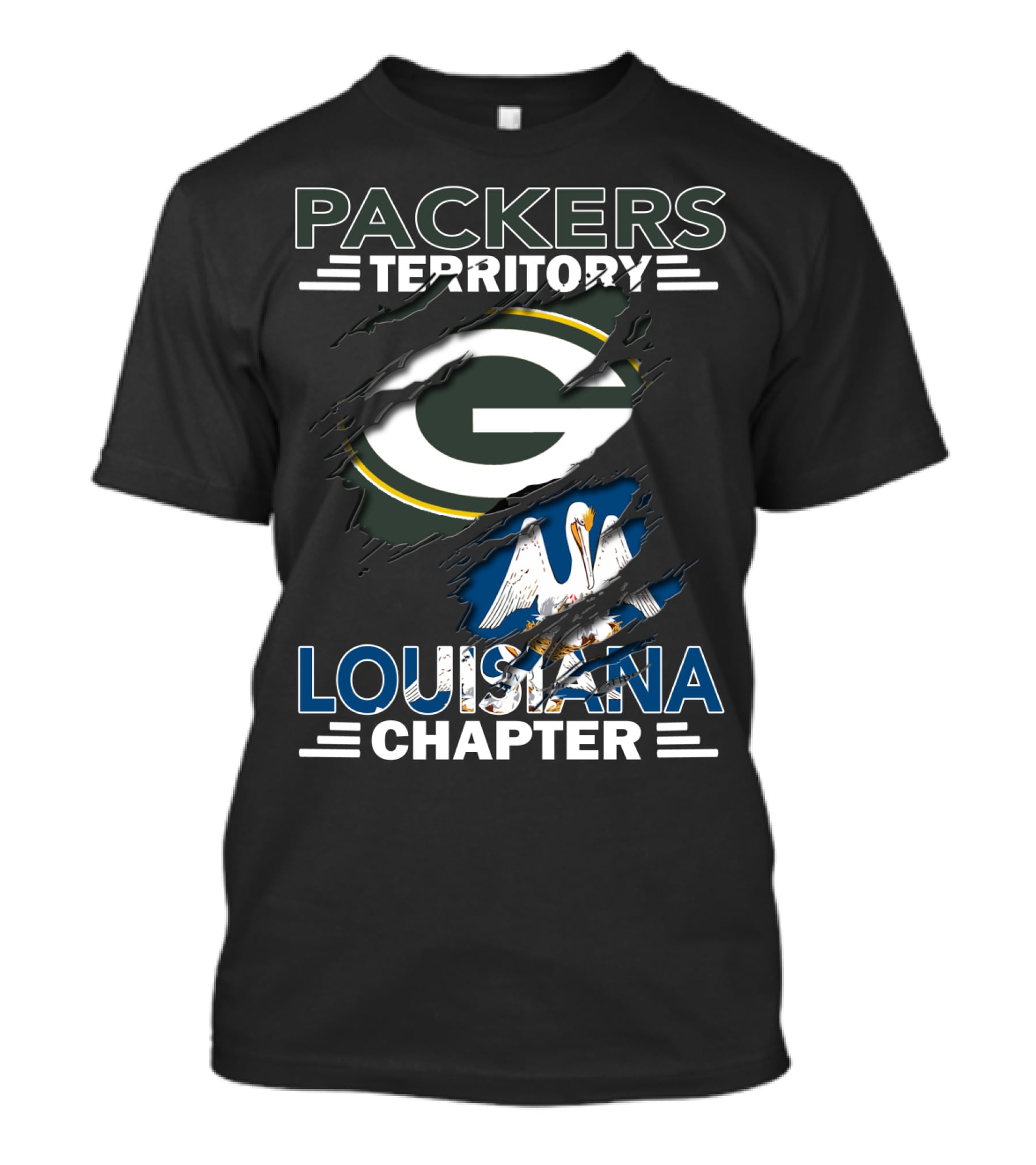 Packers Territory Louisiana Chapter With Iconic Green Bay Logo And Louisiana Pelican T-Shirt