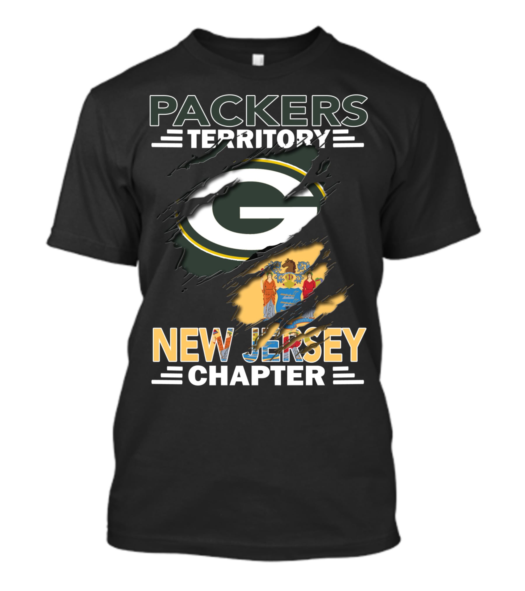 Packers Territory New Jersey Chapter Green Bay Logo And State Flag T-Shirt