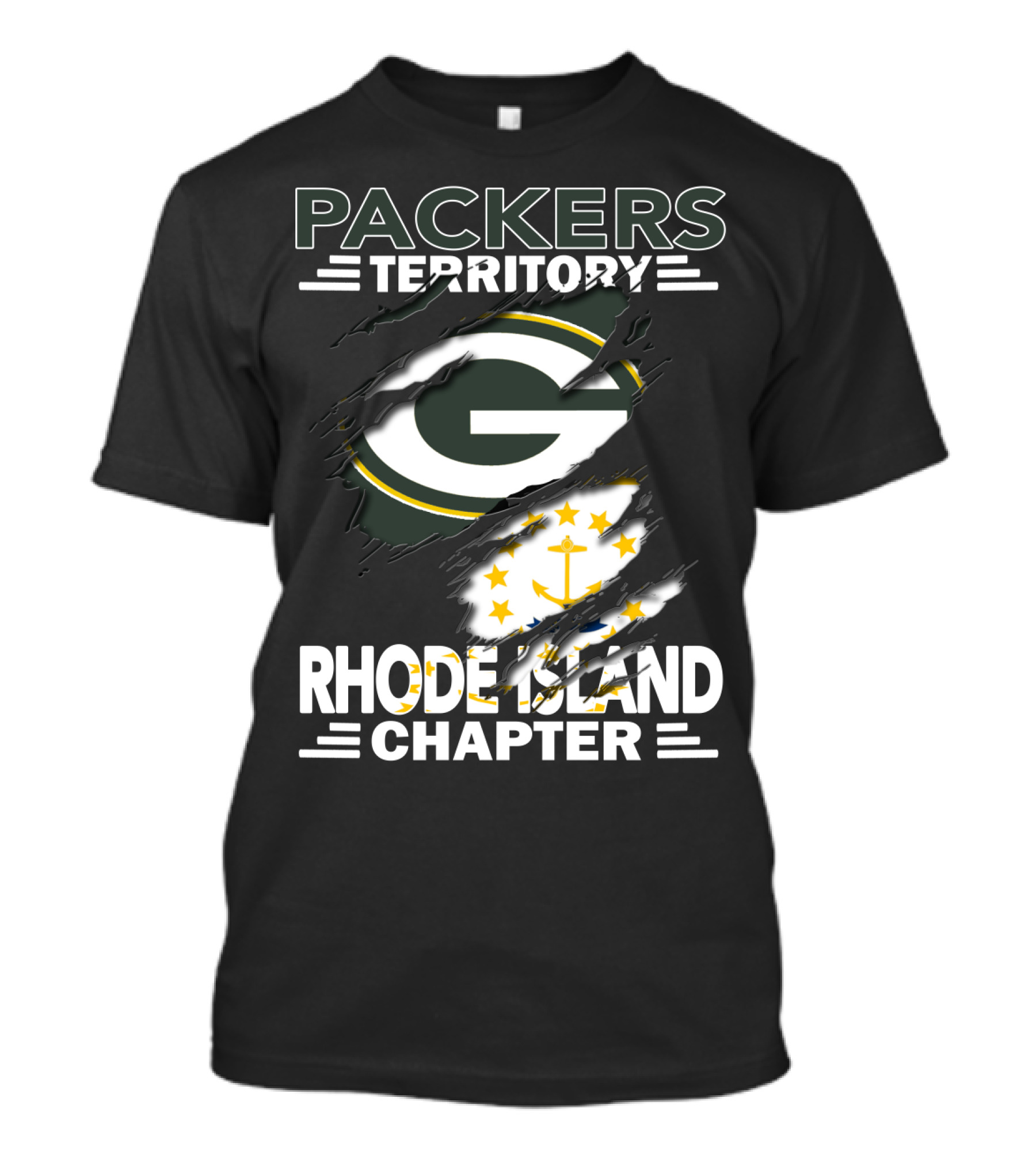 Packers Territory Rhode Island Chapter Green Bay Logo With Flag Elements T-Shirt