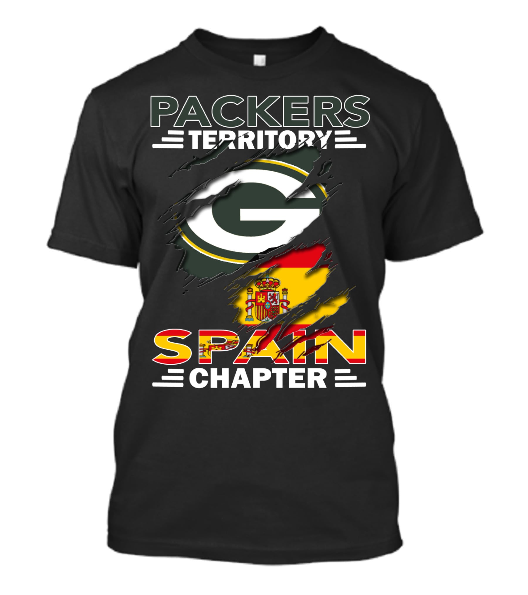 Packers Territory Spain Chapter Green Bay Logo With Spanish Flag T-Shirt
