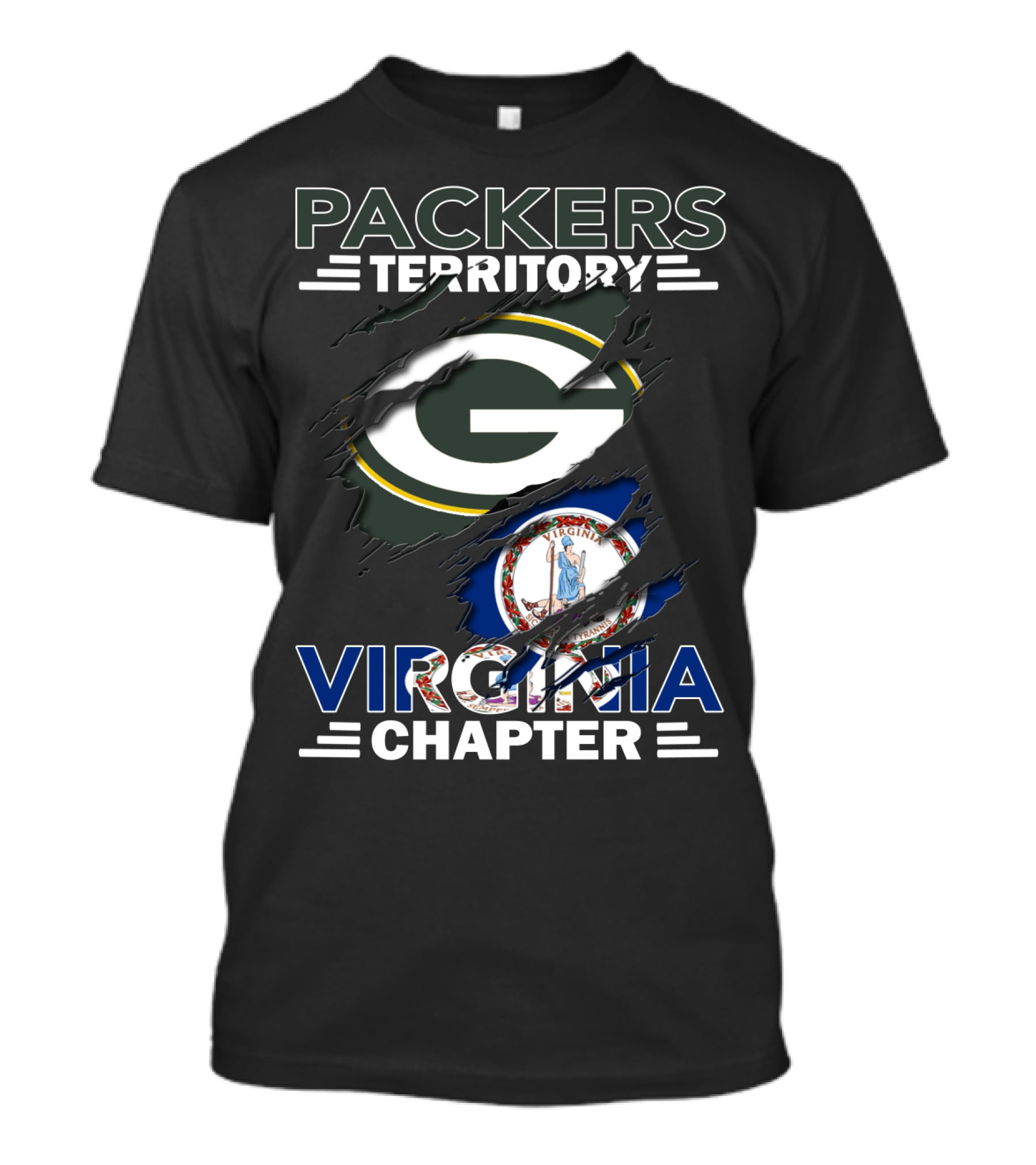 Packers Territory Virginia Chapter Green Bay Logo Virginia Flag T-Shirt