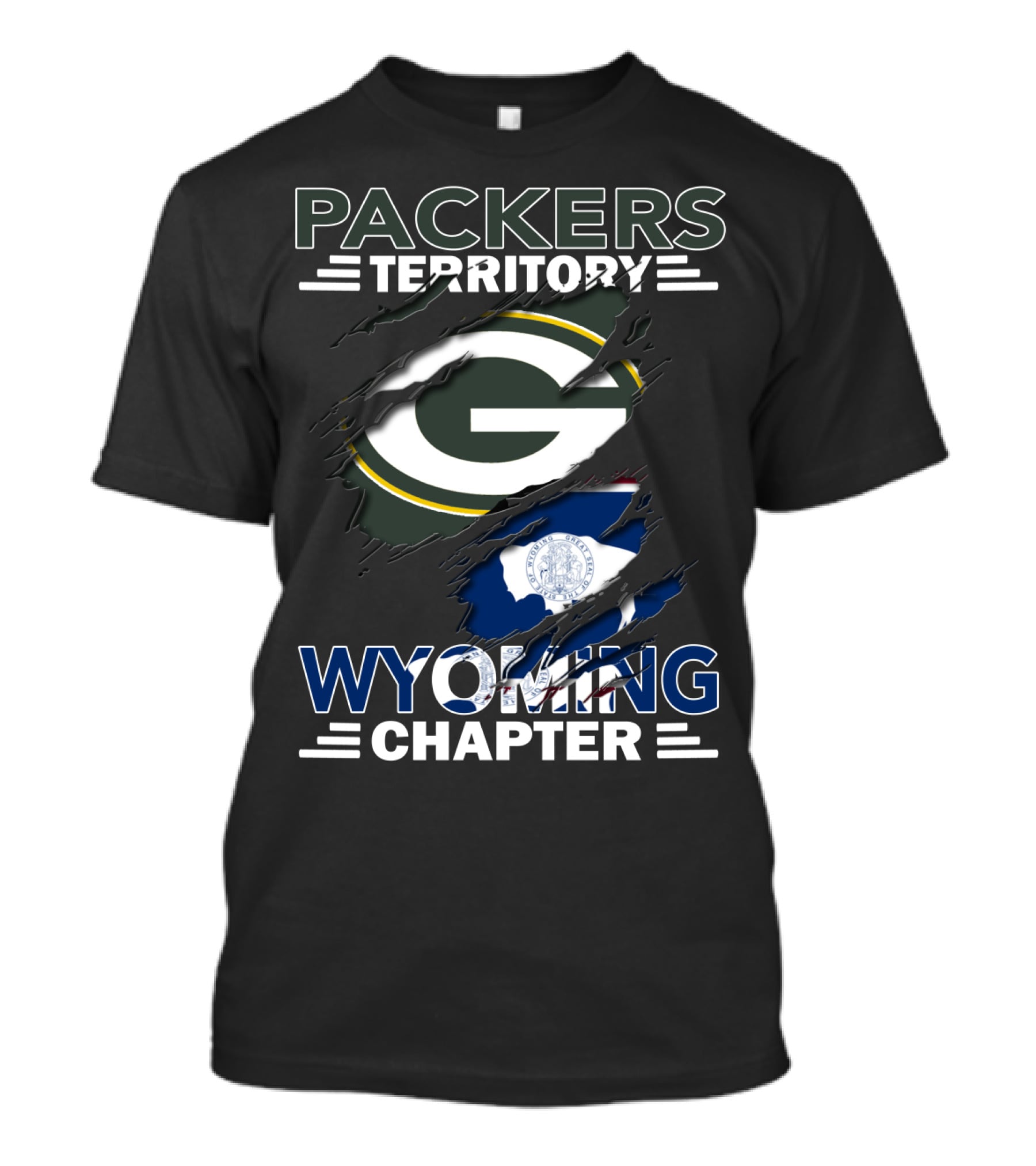 Packers Territory Wyoming Chapter Green Bay Logo With Wyoming Flag T-Shirt