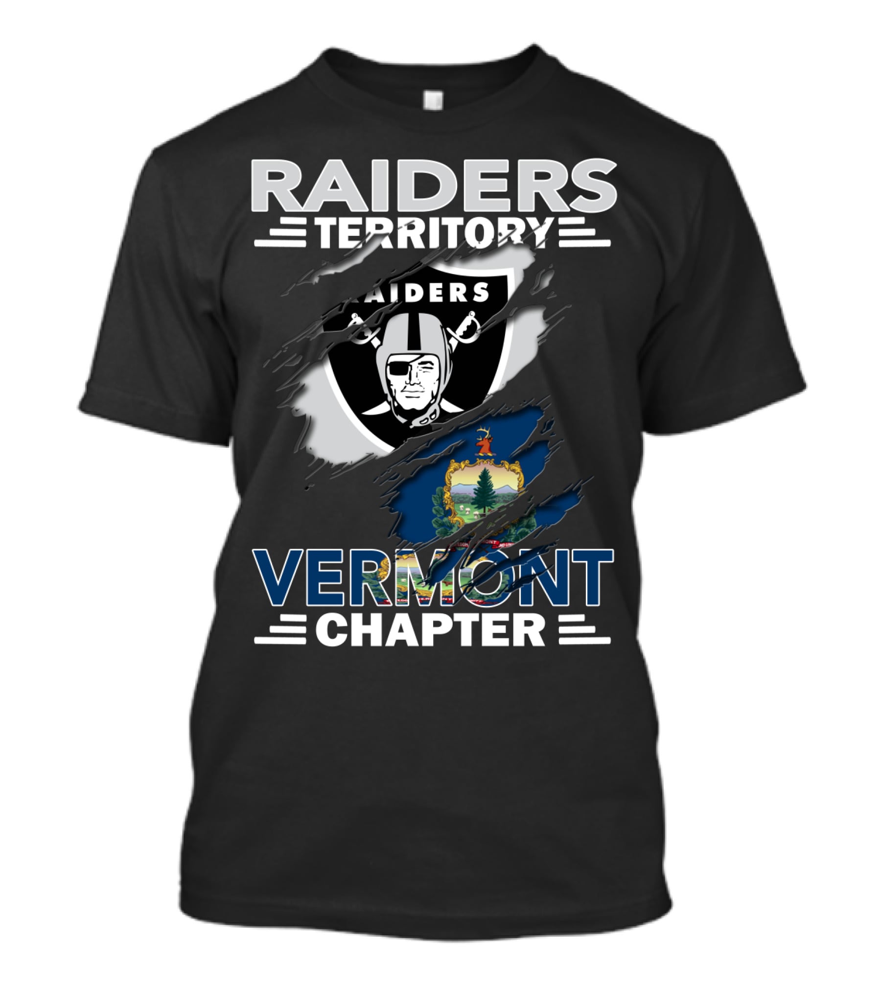Raiders Territory Vermont Chapter Shield And Vermont Emblem T-Shirt