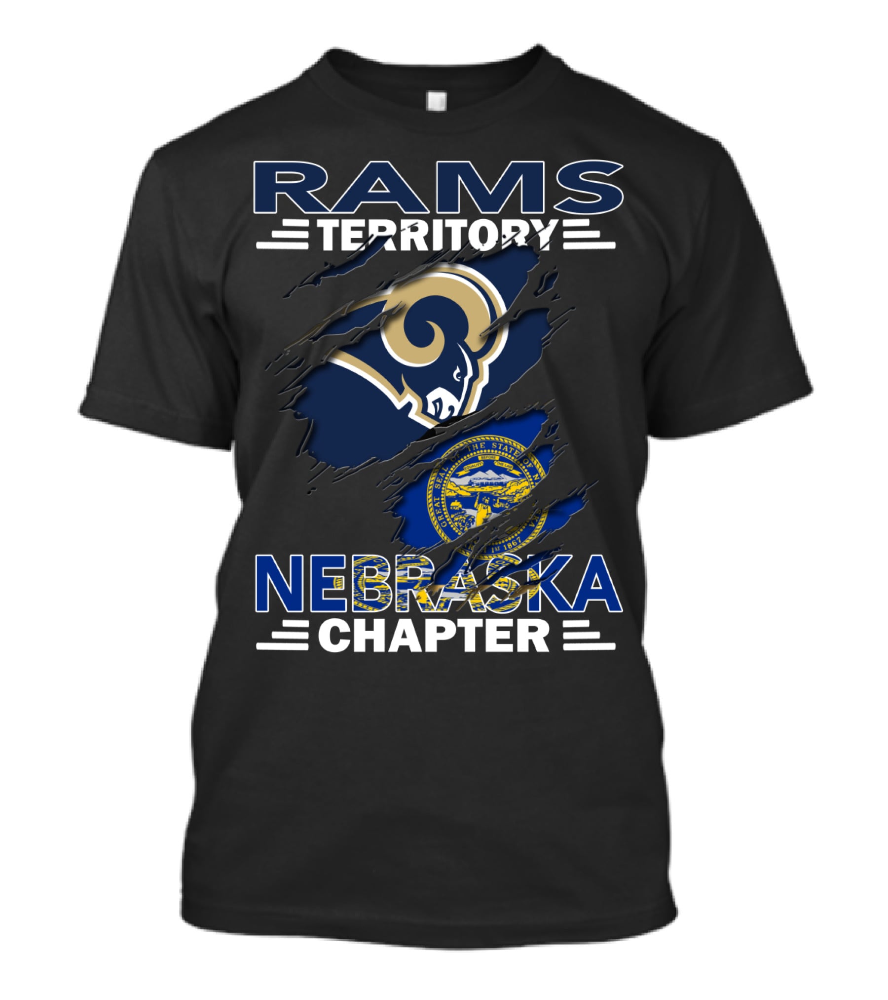 Rams Territory Nebraska Chapter State Seal And Team Logo Fusion T-Shirt