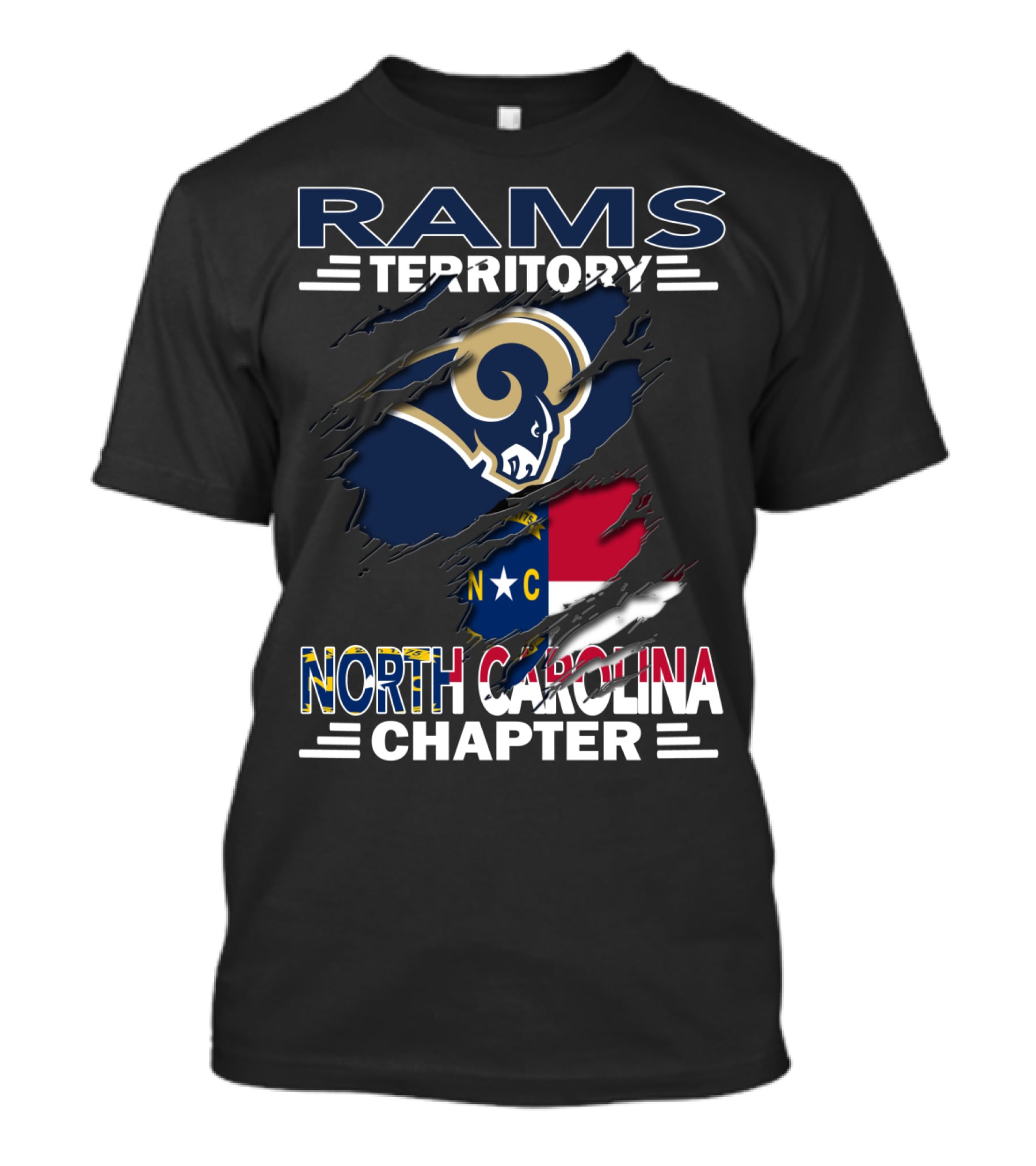 Rams Territory North Carolina Chapter Logo With Torn Flag T-Shirt