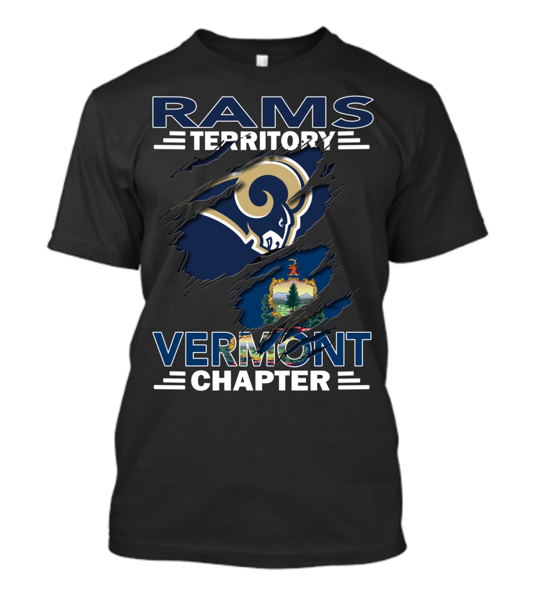 Rams Territory Vermont Chapter Logo With Claw Marks And Vermont State Seal T-Shirt