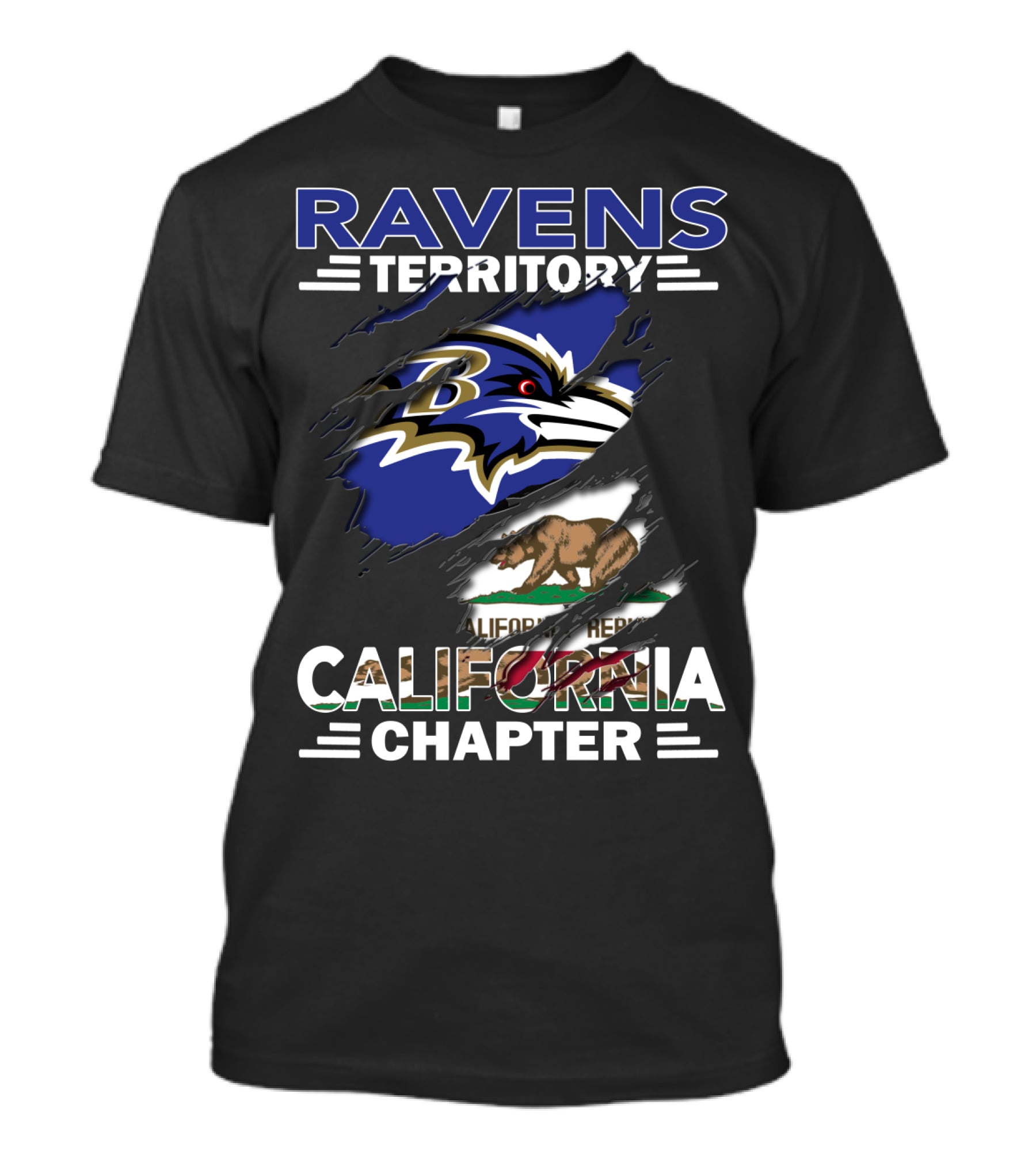 Ravens Territory California Chapter Baltimore Ravens California Republic Flag T-Shirt