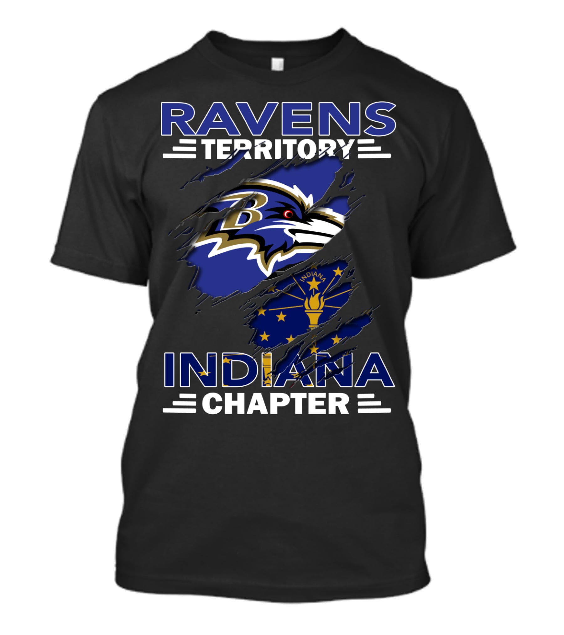 Ravens Territory Indiana Chapter Baltimore Ravens Indiana State Flag Fusion T-Shirt