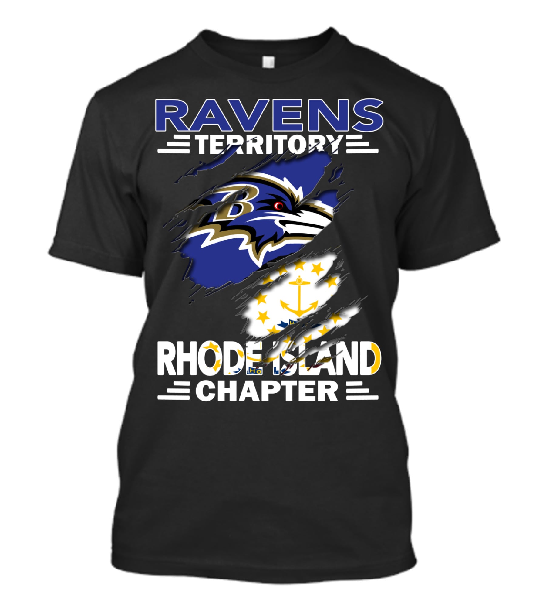Ravens Territory Rhode Island Chapter Baltimore Ravens Logo And Rhode Island Flag T-Shirt