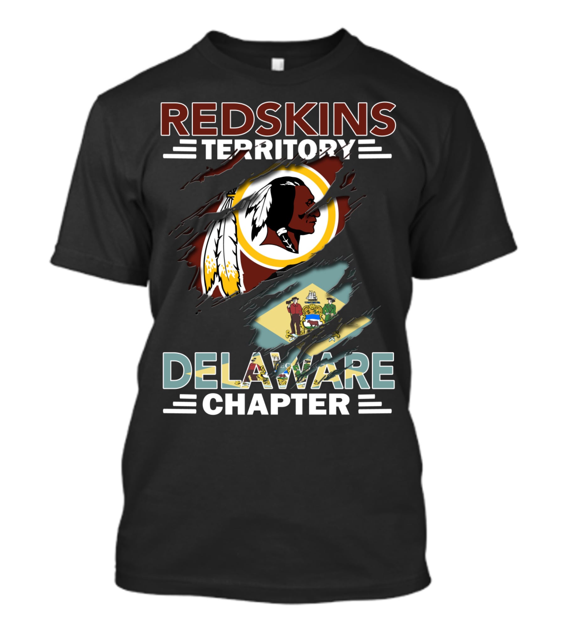 Redskins Territory Delaware Chapter Emblem With State Flag Elements T-Shirt