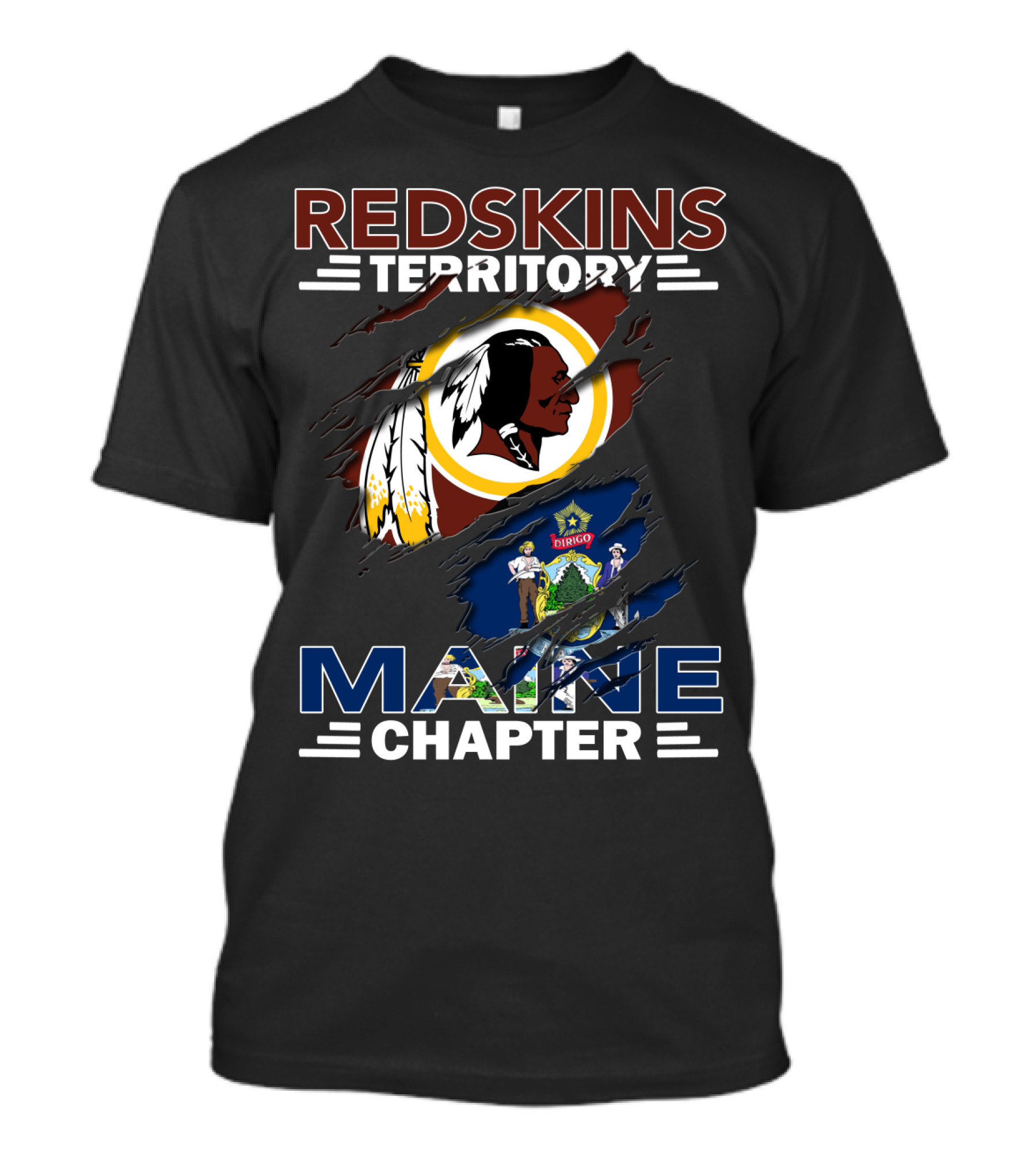 Redskins Territory Maine Chapter Washington Football Team Logo Over Maine Flag T-Shirt