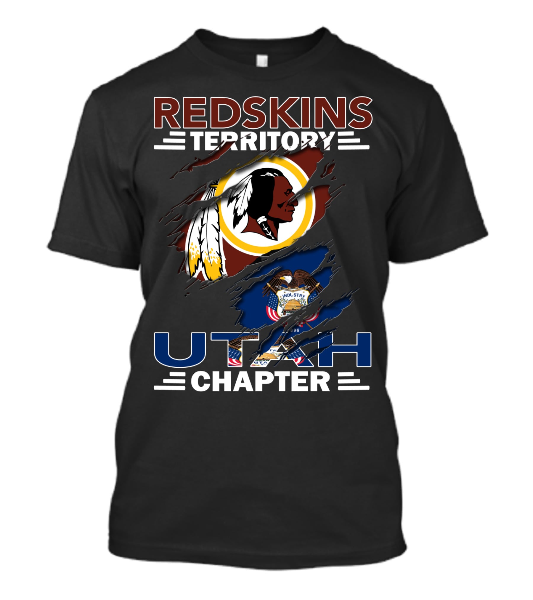 Redskins Territory Utah Chapter Logo With Native American And Utah State Seal T-Shirt