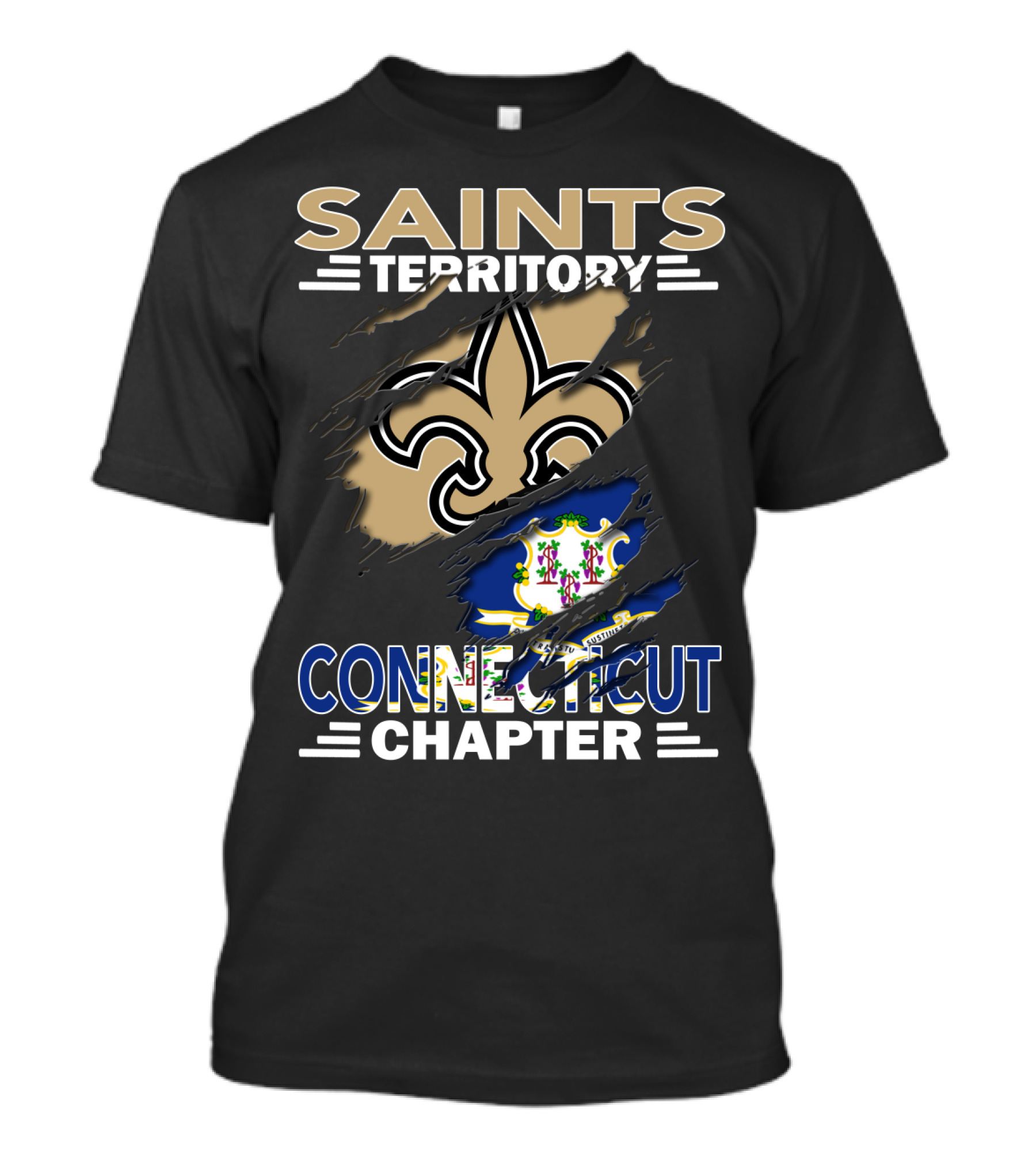 Saints Territory Connecticut Chapter Fleur-De-Lis And State Seal T-Shirt