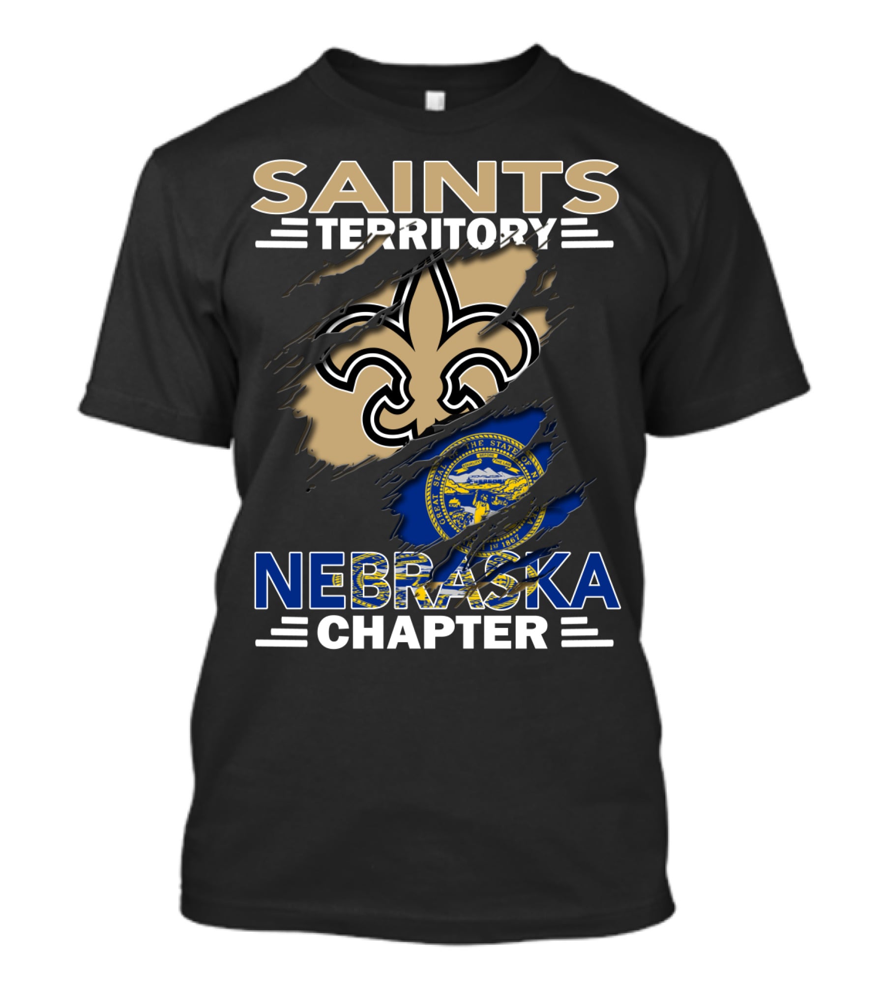 Saints Territory Nebraska Chapter Fleur-De-Lis Nebraska State Seal T-Shirt