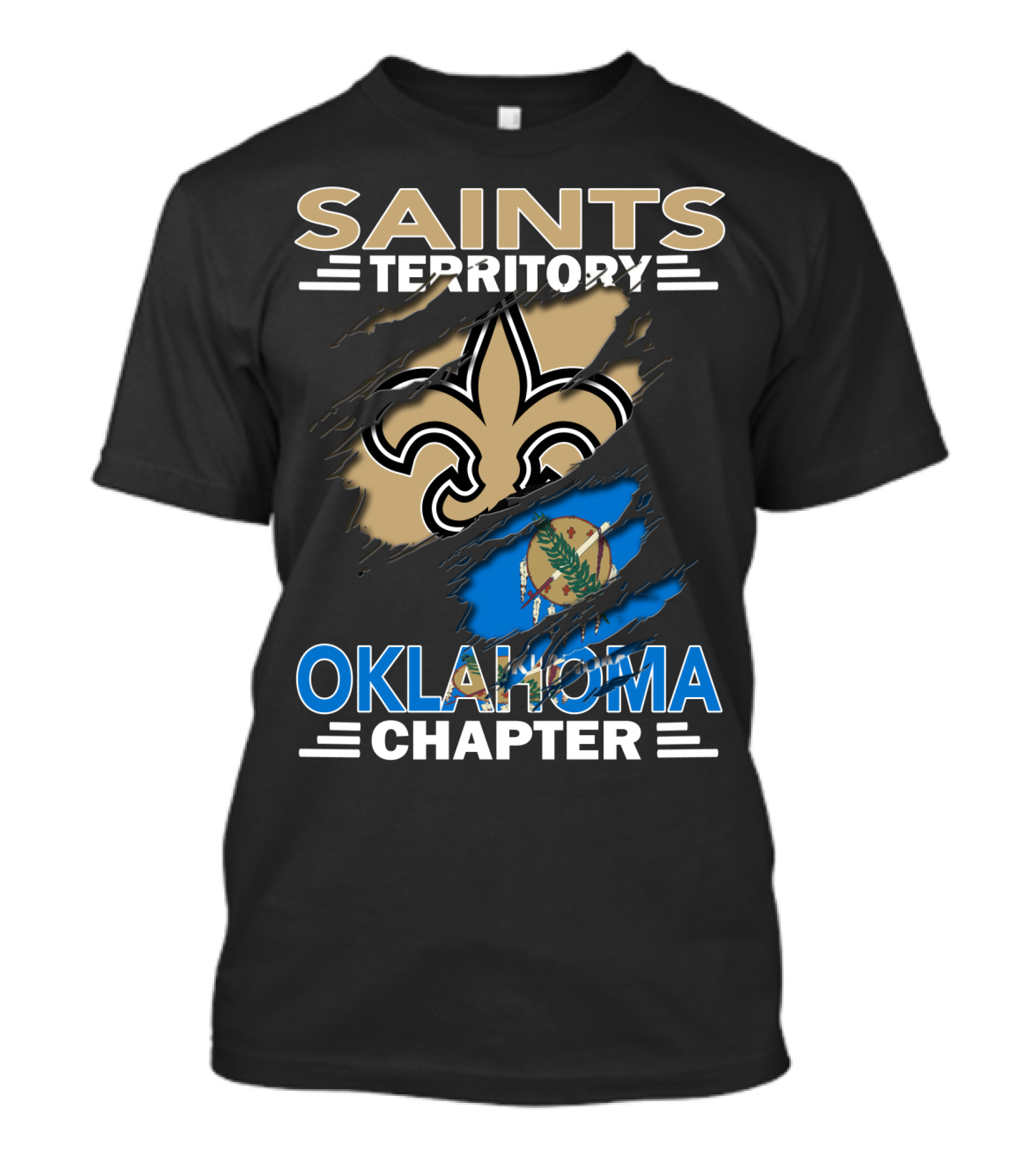 Saints Territory Oklahoma Chapter Fleur-de-Lis And State Flag T-Shirt