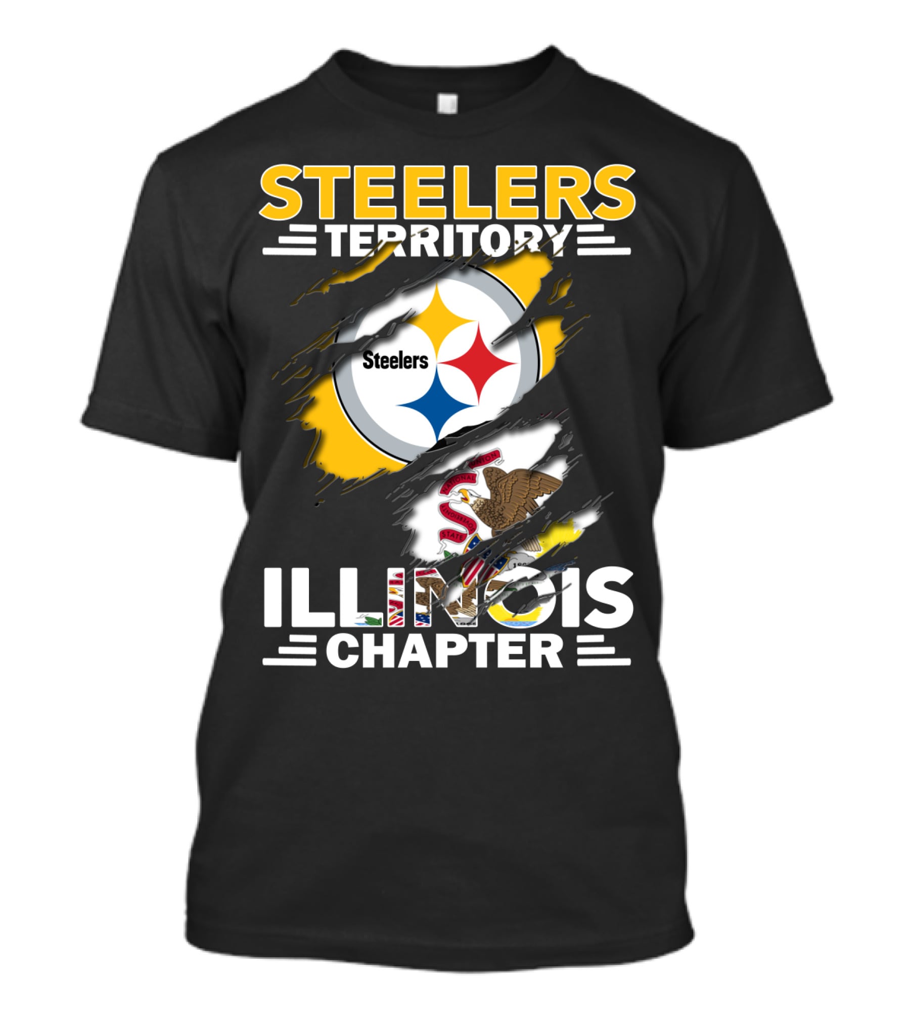 Steelers Territory Illinois Chapter Steelers Logo Illinois Flag Torn Effect T-Shirt
