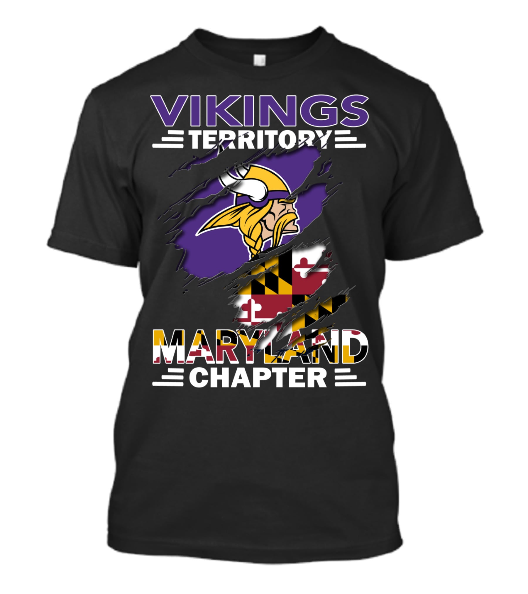 Vikings Territory Maryland Chapter Ripped State Flag T-Shirt