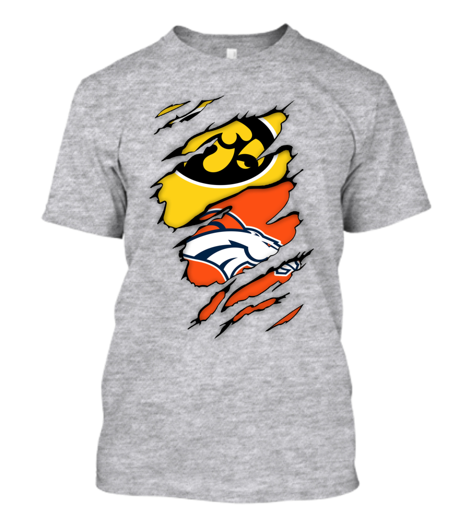 Iowa Hawkeyes Denver Broncos Fan Crossover T-Shirt