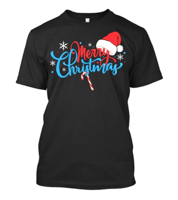 Merry Christmas Nice Santa's Hat Candy Cane Snowflakes T-Shirt