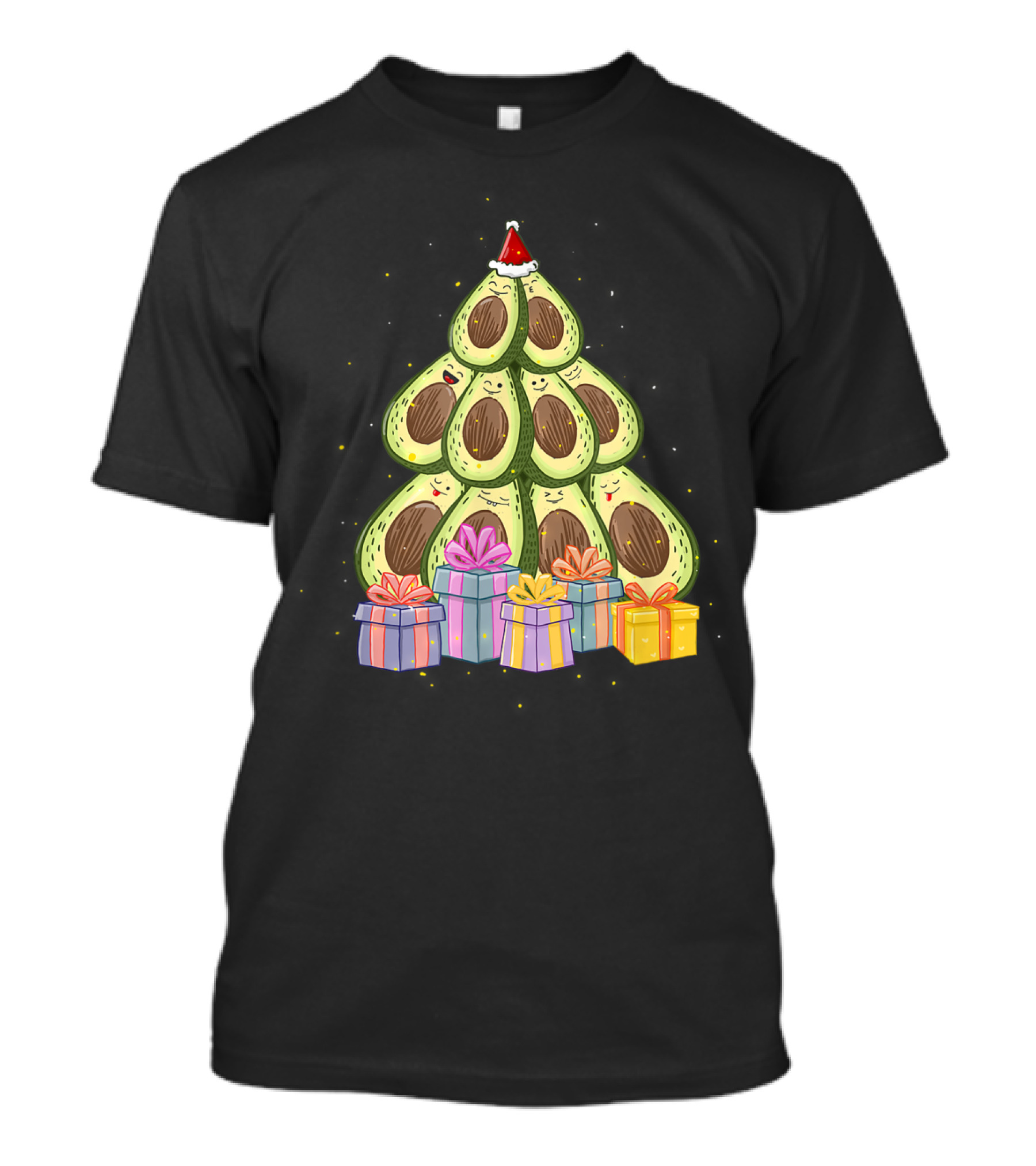 Avocado Christmas Tree With Santa Hat And Presents Avocado Lover T-Shirt