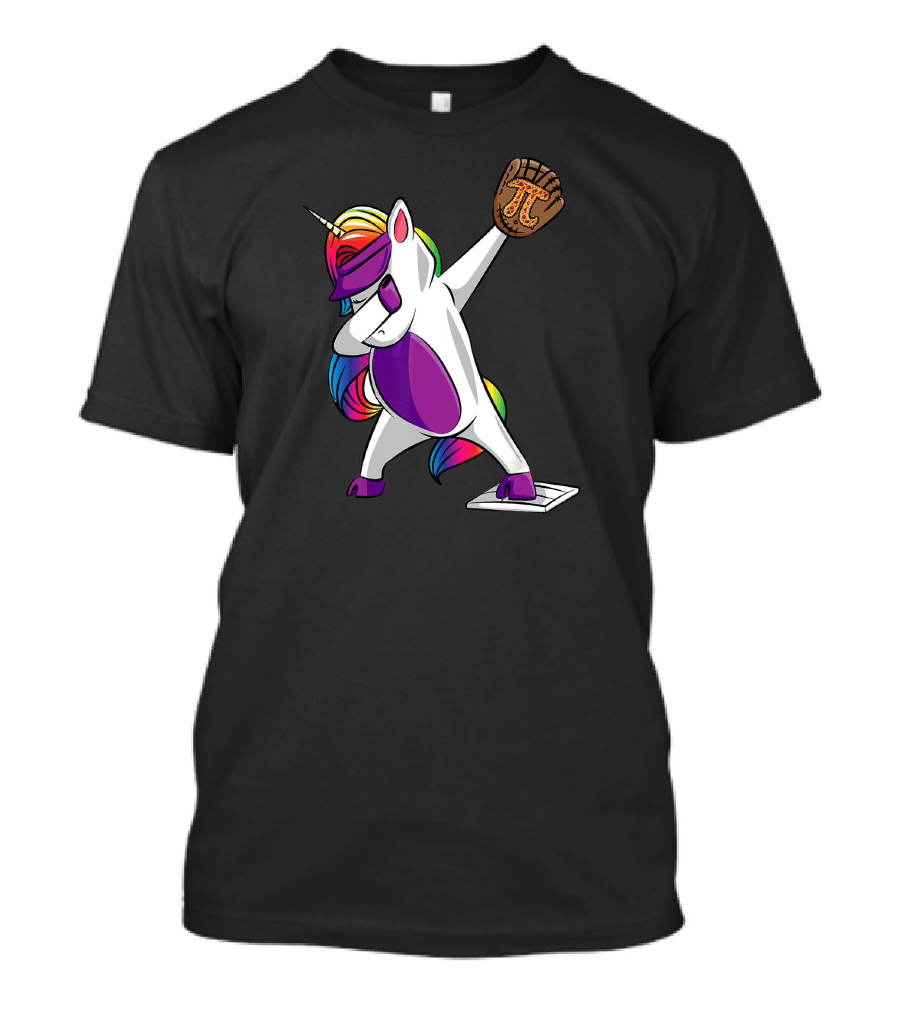 Pi Day Baseball Dabbing Unicorn Rainbow Glove T-Shirt
