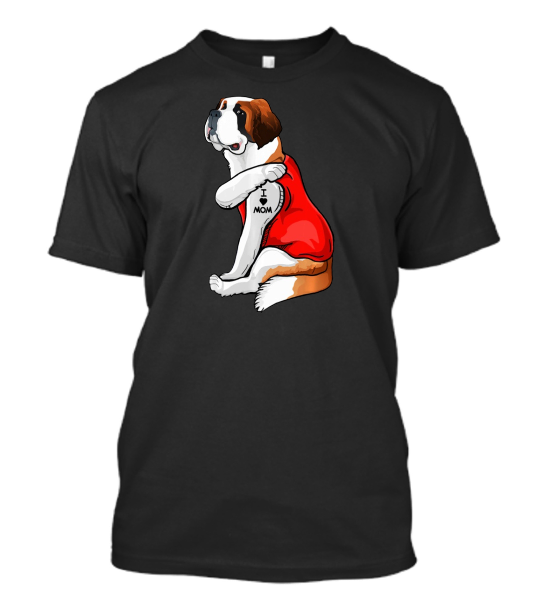 St Bernard Dog I Love Mom Tattoo Heart Red Top T-Shirt