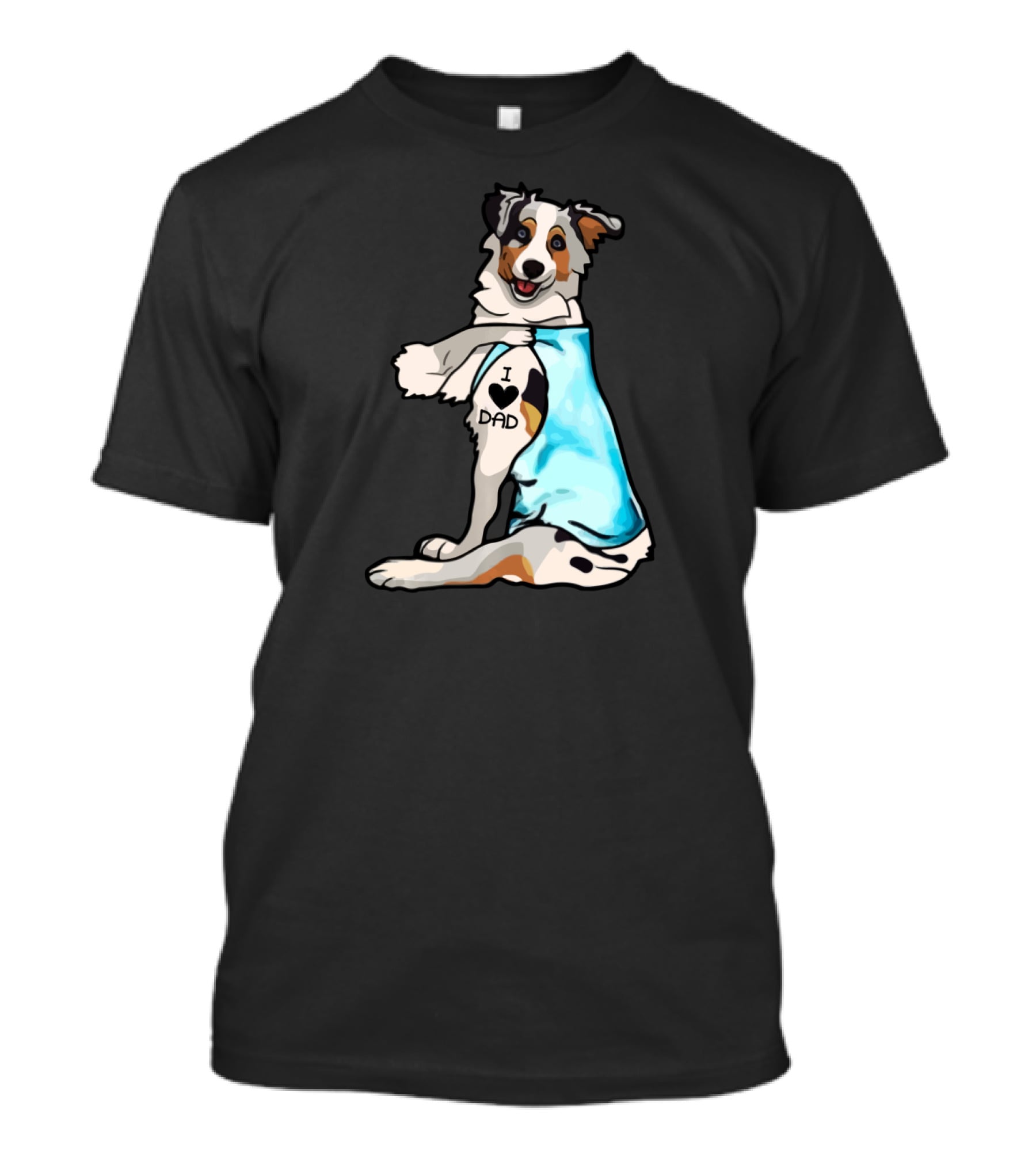 I Love Dad Border Collie Father Dog In Blue T-Shirt