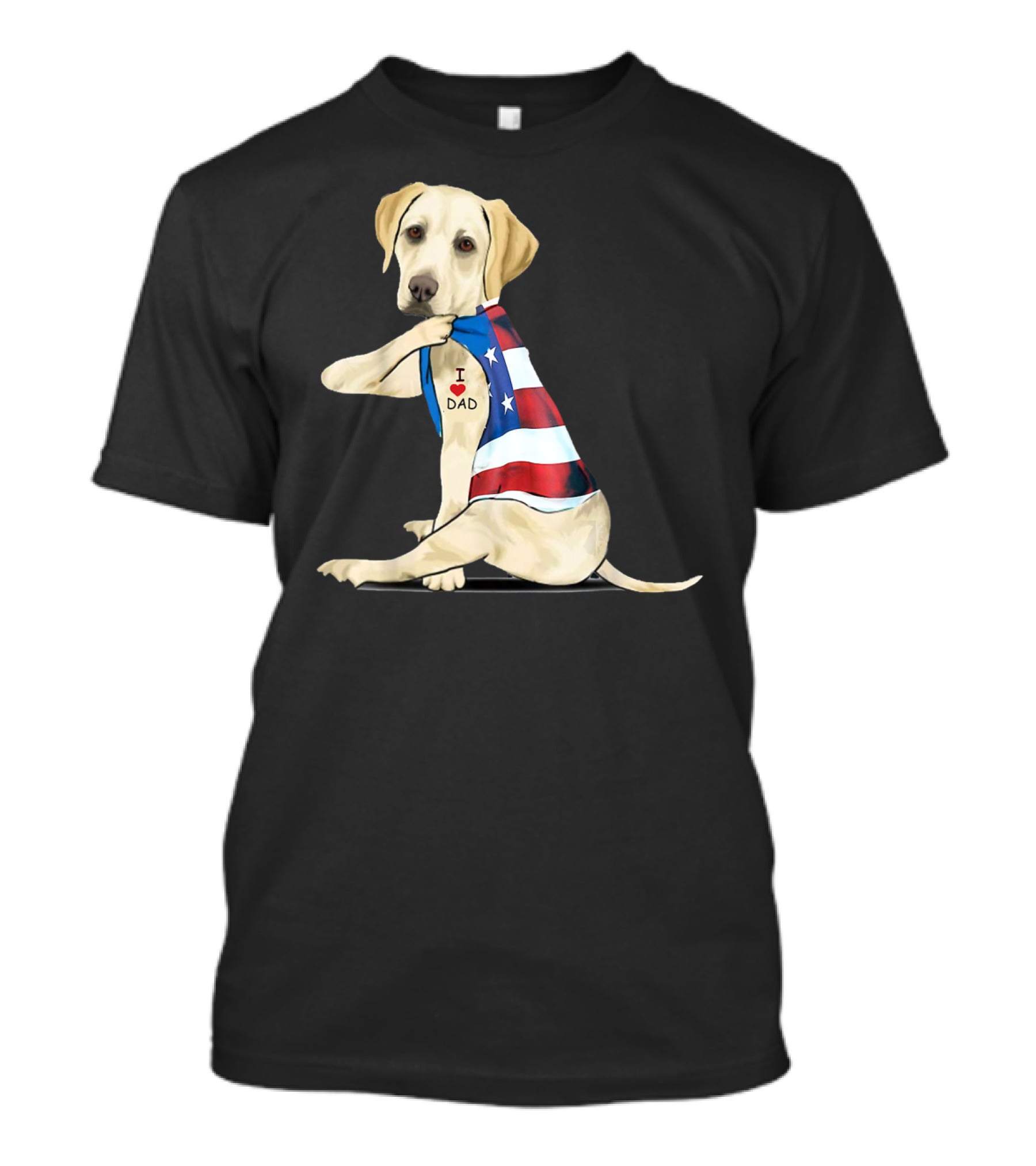 Labrador Retriever I Love Dad American Flag Dog Tattoo T-Shirt