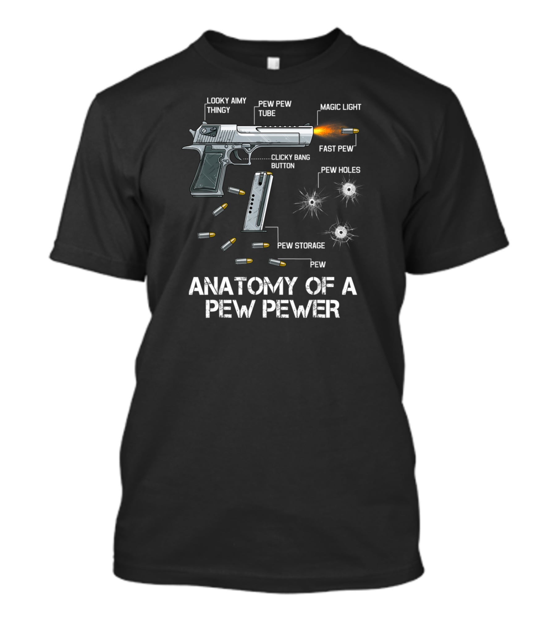 Anatomy Of A Pew Pewer Looky Aimy Thingy Magic Light Fast Pew Pew Holes Pew Pew Tube Clicky Bang Button Pew Storage Pew T-Shirt