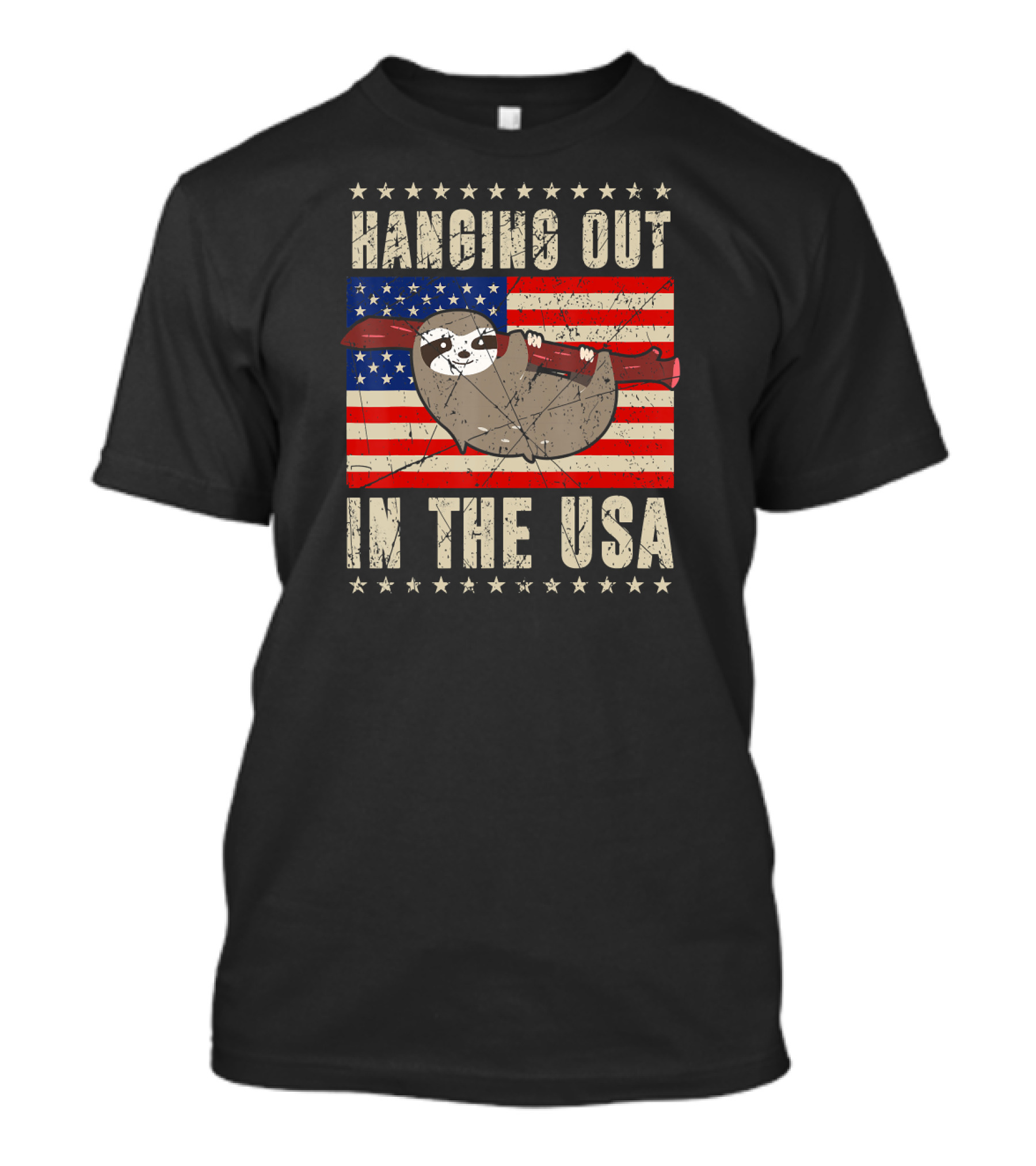Sloth Hanging Out In The USA America Flag T-Shirt