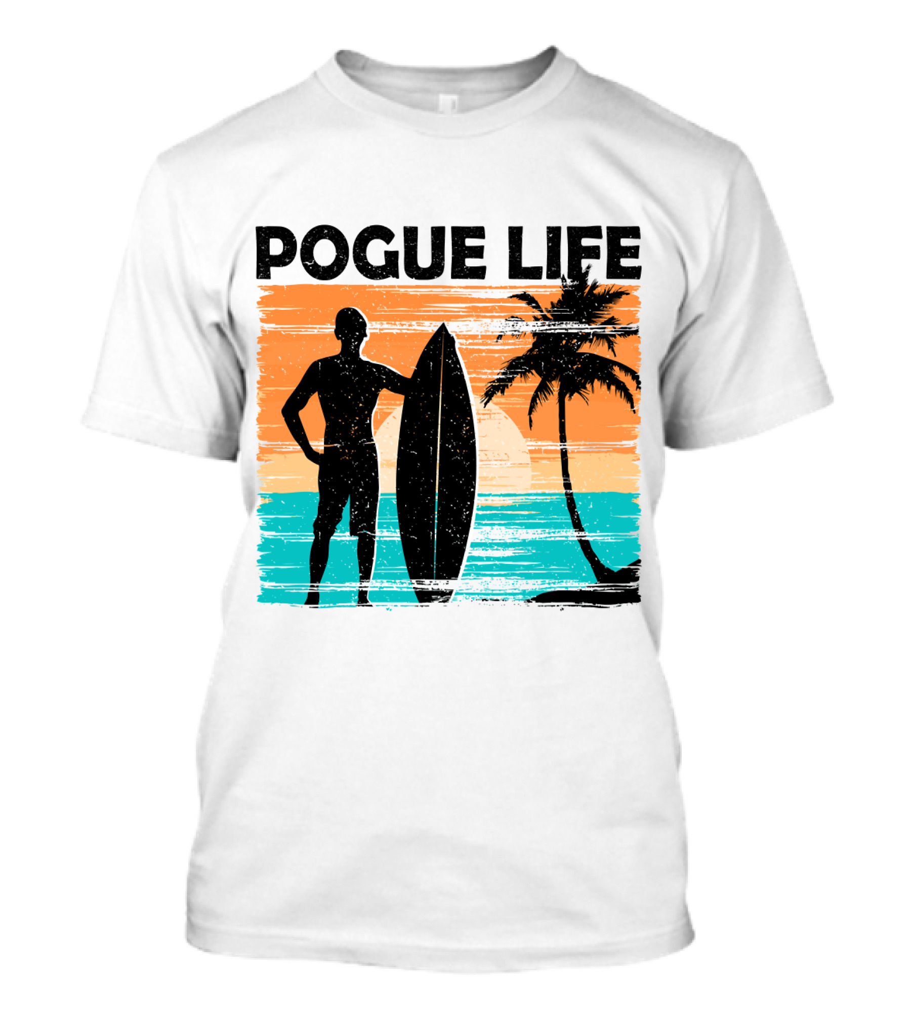 Pogue Life Outer Banks OBX Surf Silhouette Beach Sunset Palm Tree T-Shirt