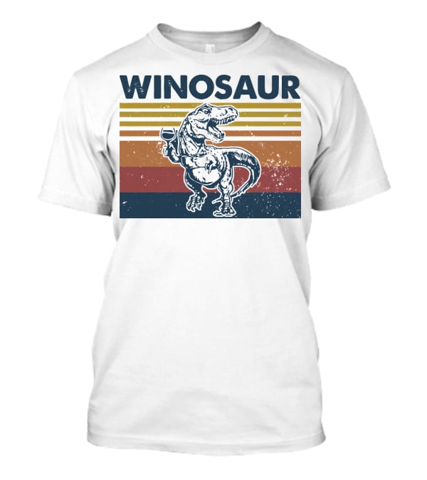 Winosaur Dinosaur With Wine Glass Retro Stripes T-Shirt