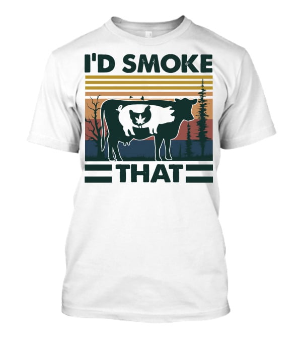 I'd Smoke That Vintage Farm Pig Cow Sunset T-Shirt