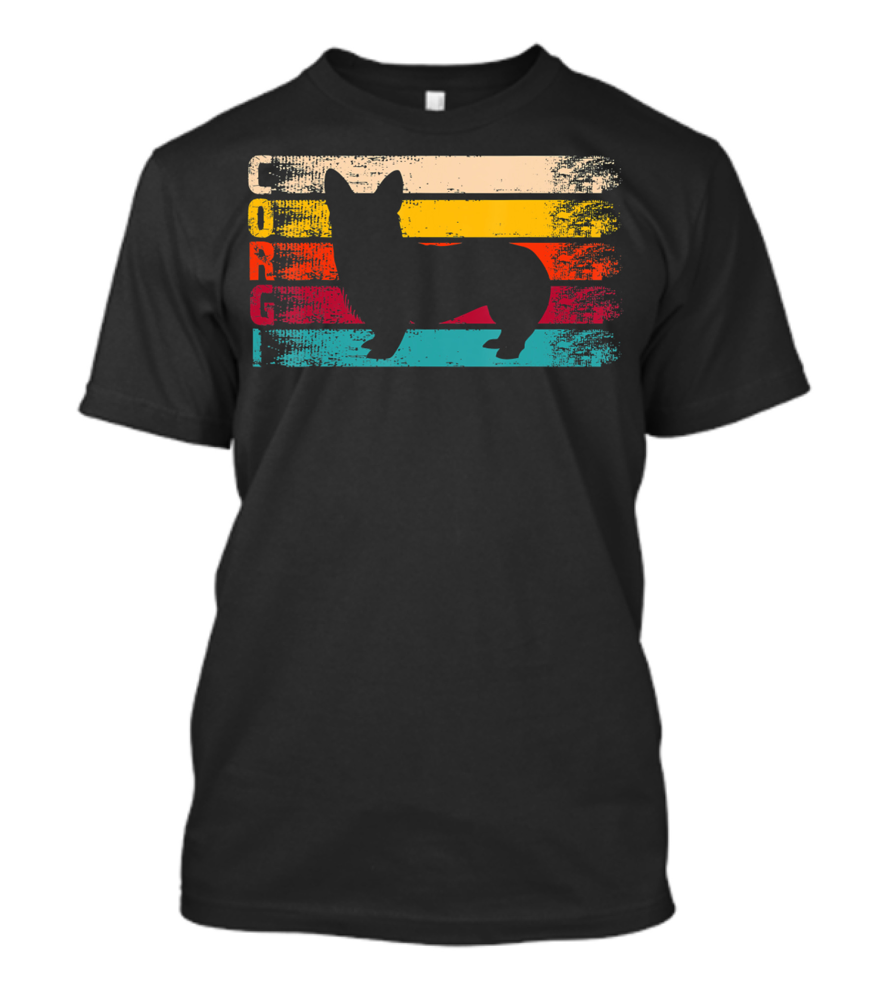 Distressed Vintage Corgi Silhouette Retro Stripes T-Shirt