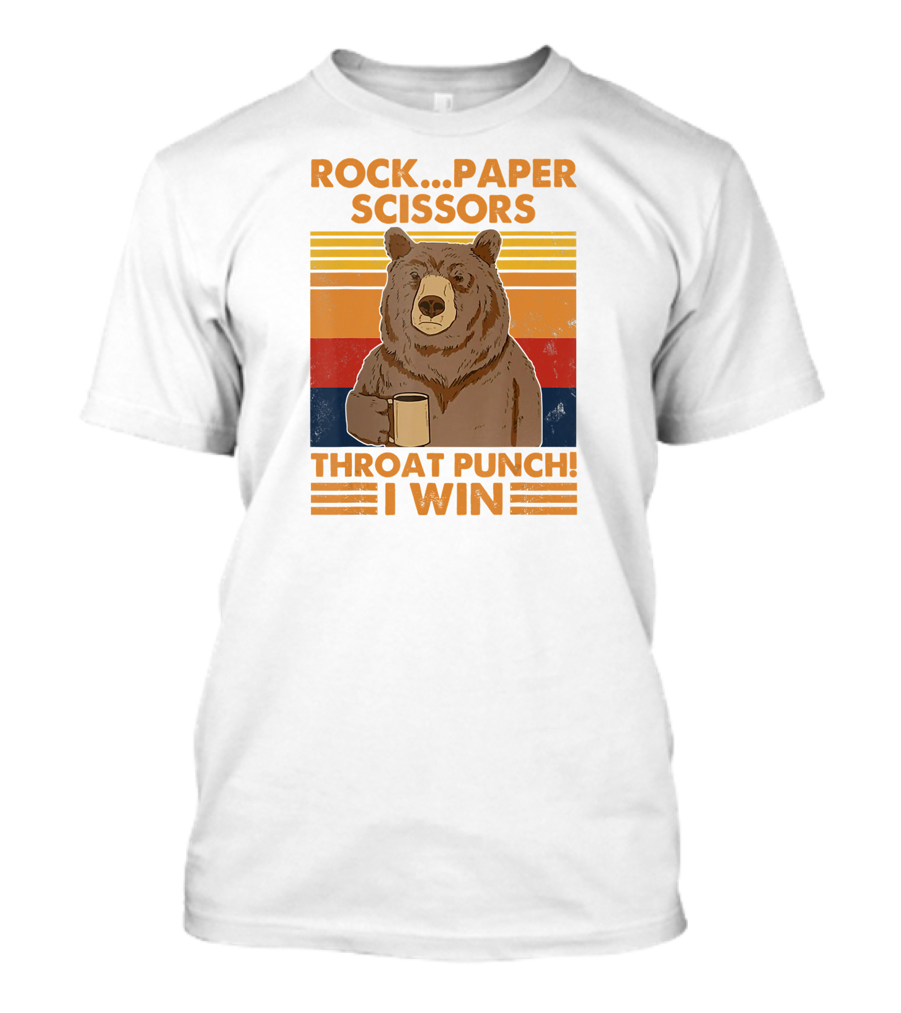 Rock Paper Scissors Throat Punch I Win Funny Bear Retro Style With Coffee Mug T-Shirt