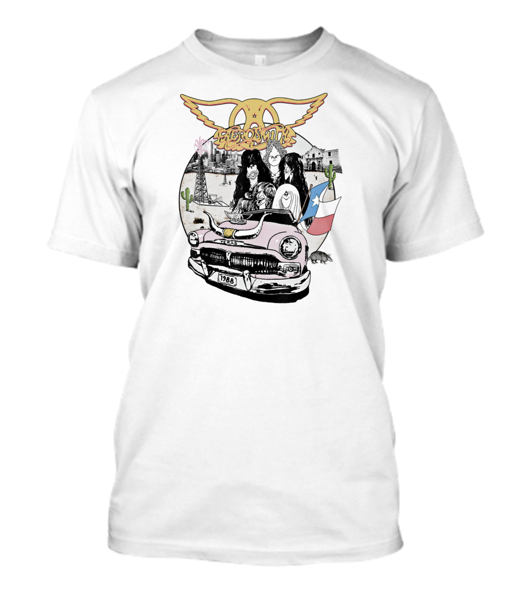 Aerosmith Kings Queens Multicolor 1988 Retro Car Desert Scene T-Shirt