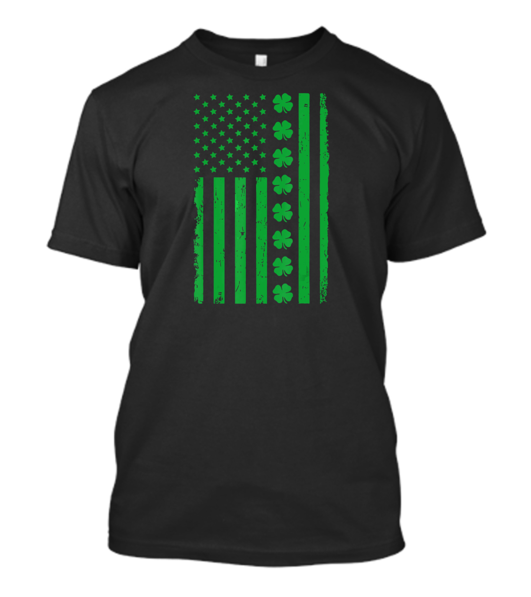 St Patrick Day Green Shamrock Irish American Flag T-Shirt